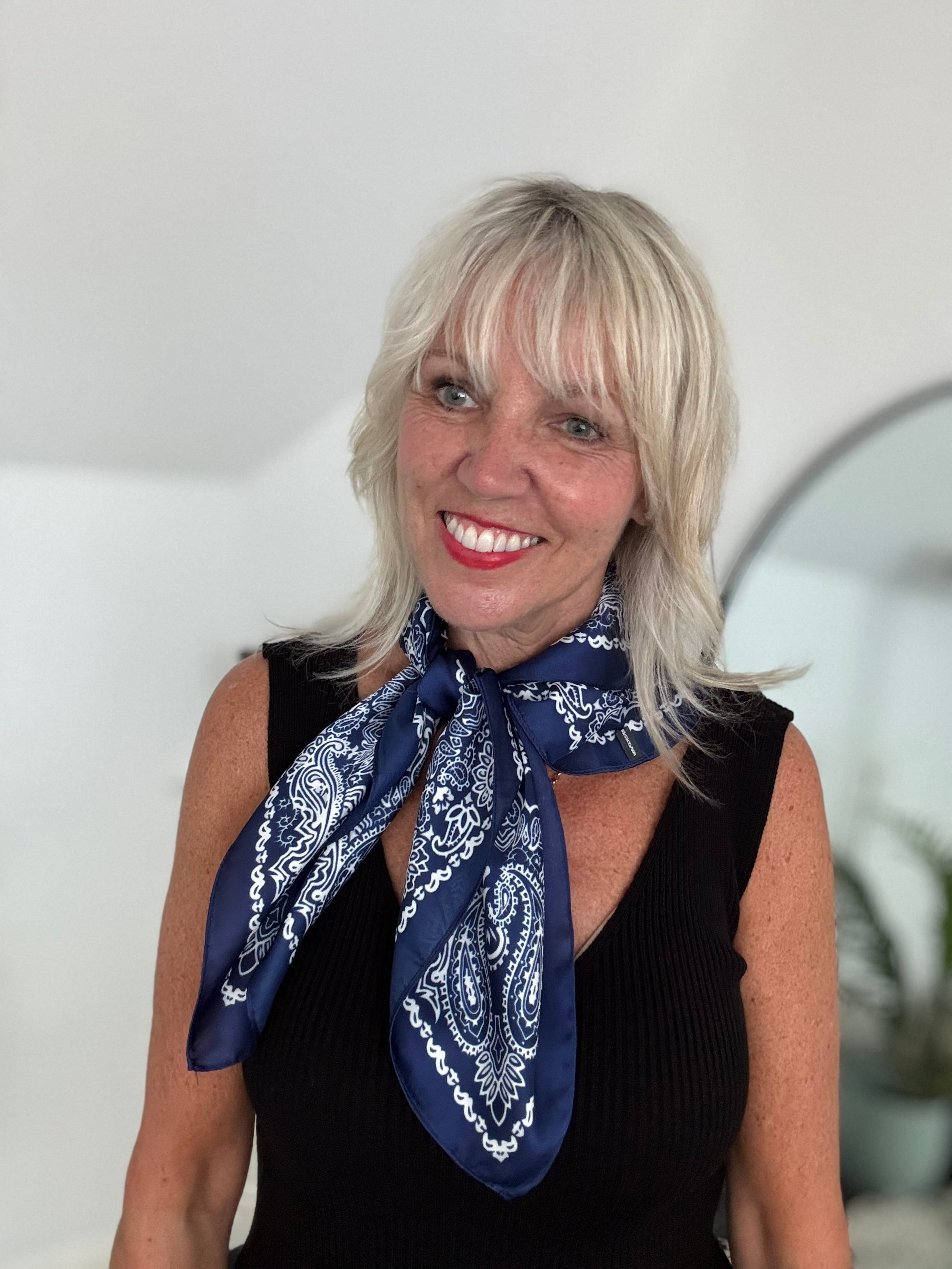 Silky Paisley Bandana Scarf in Navy