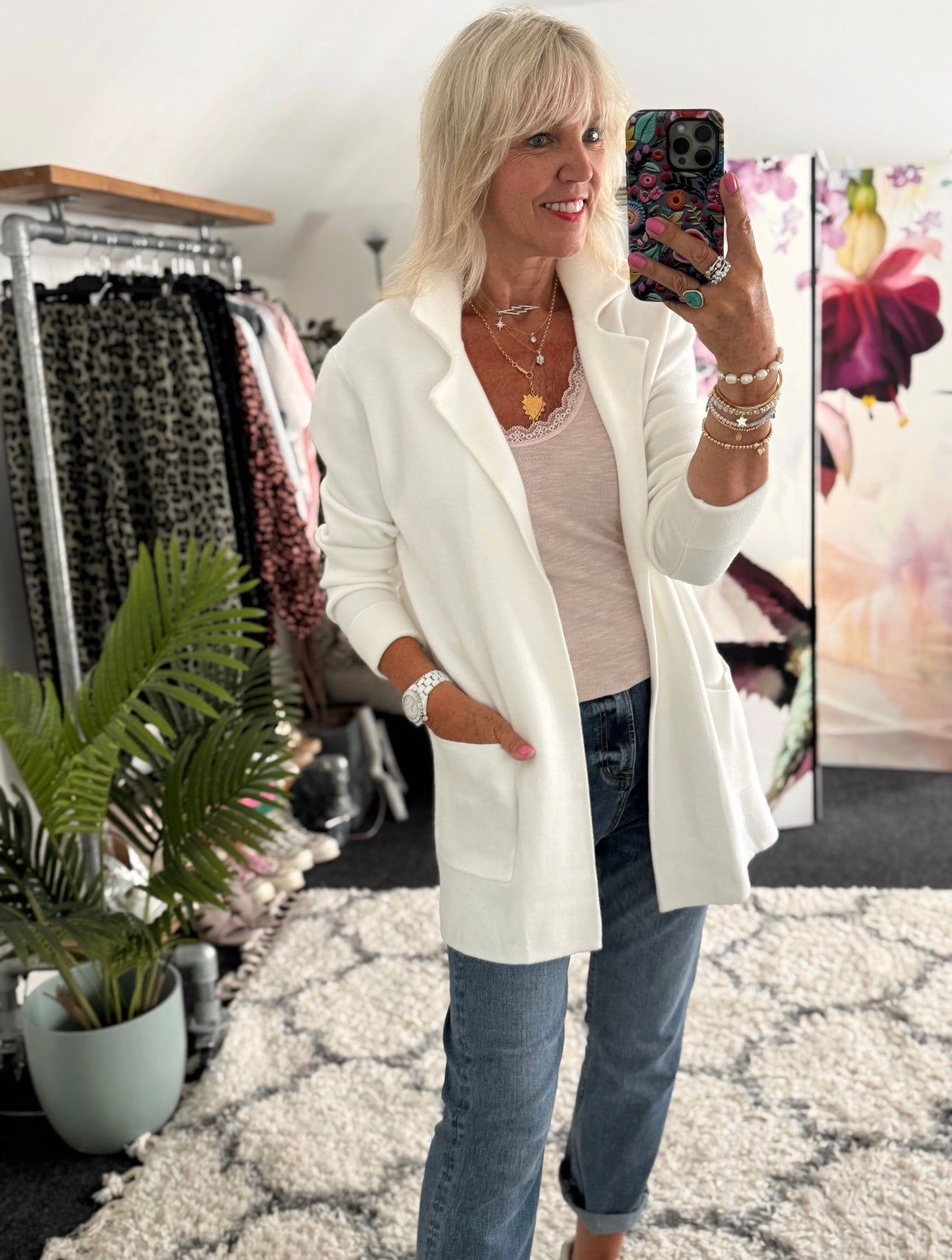 Knitted Cardi Jacket in Ivory
