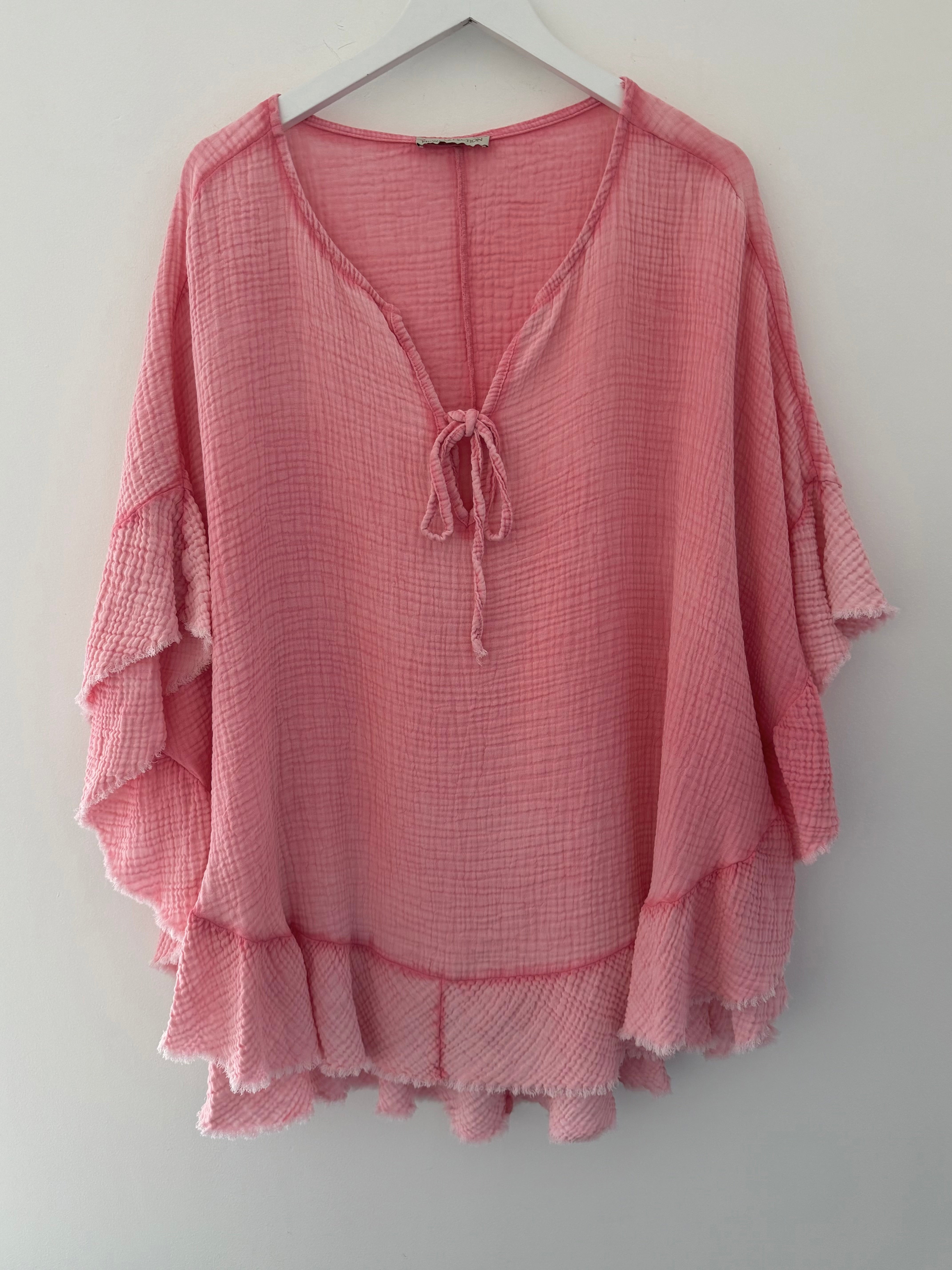 Oversized Cheesecloth Top in Coral Pink
