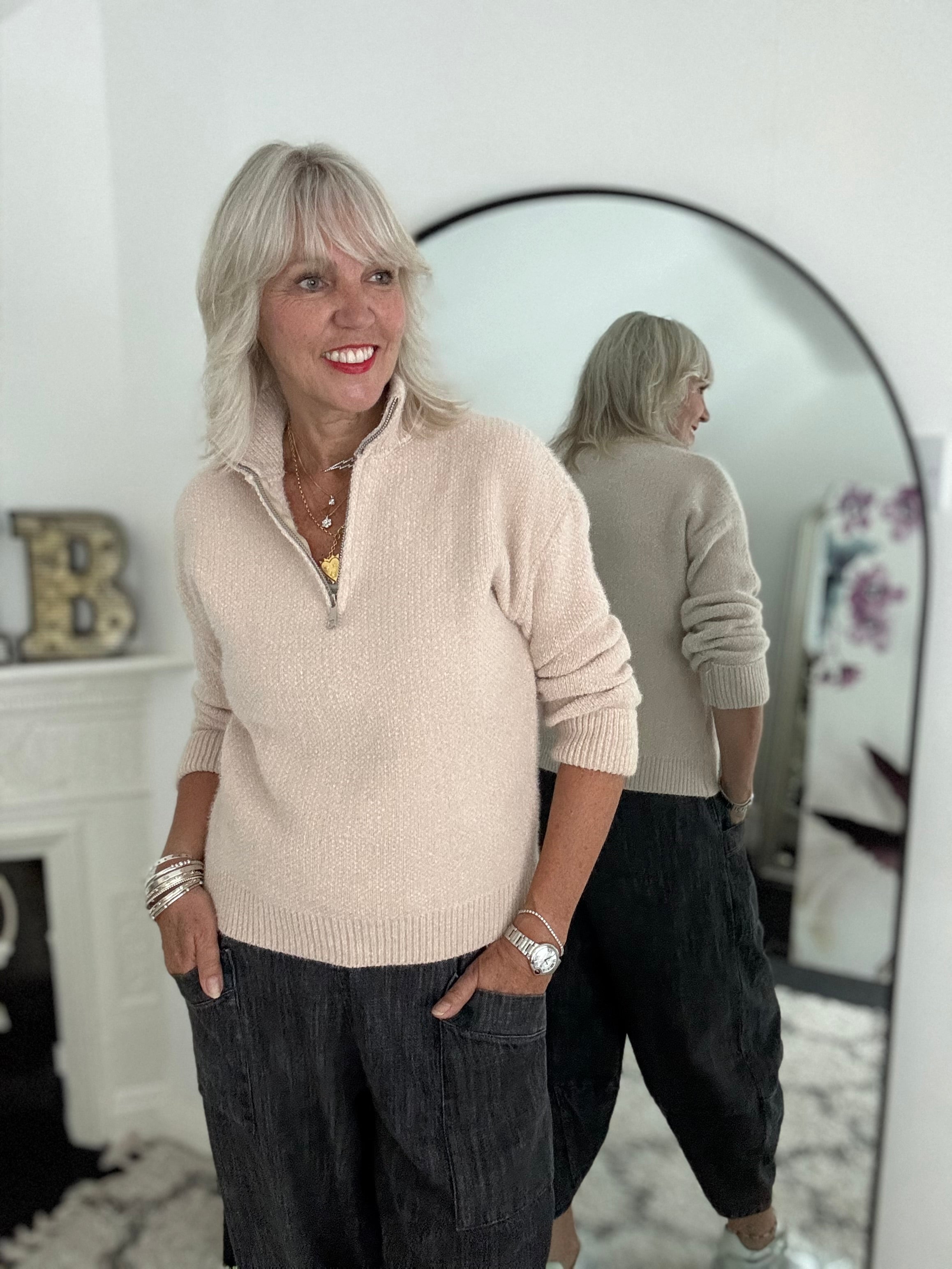 Softie Quarter Zip Knit in Stone