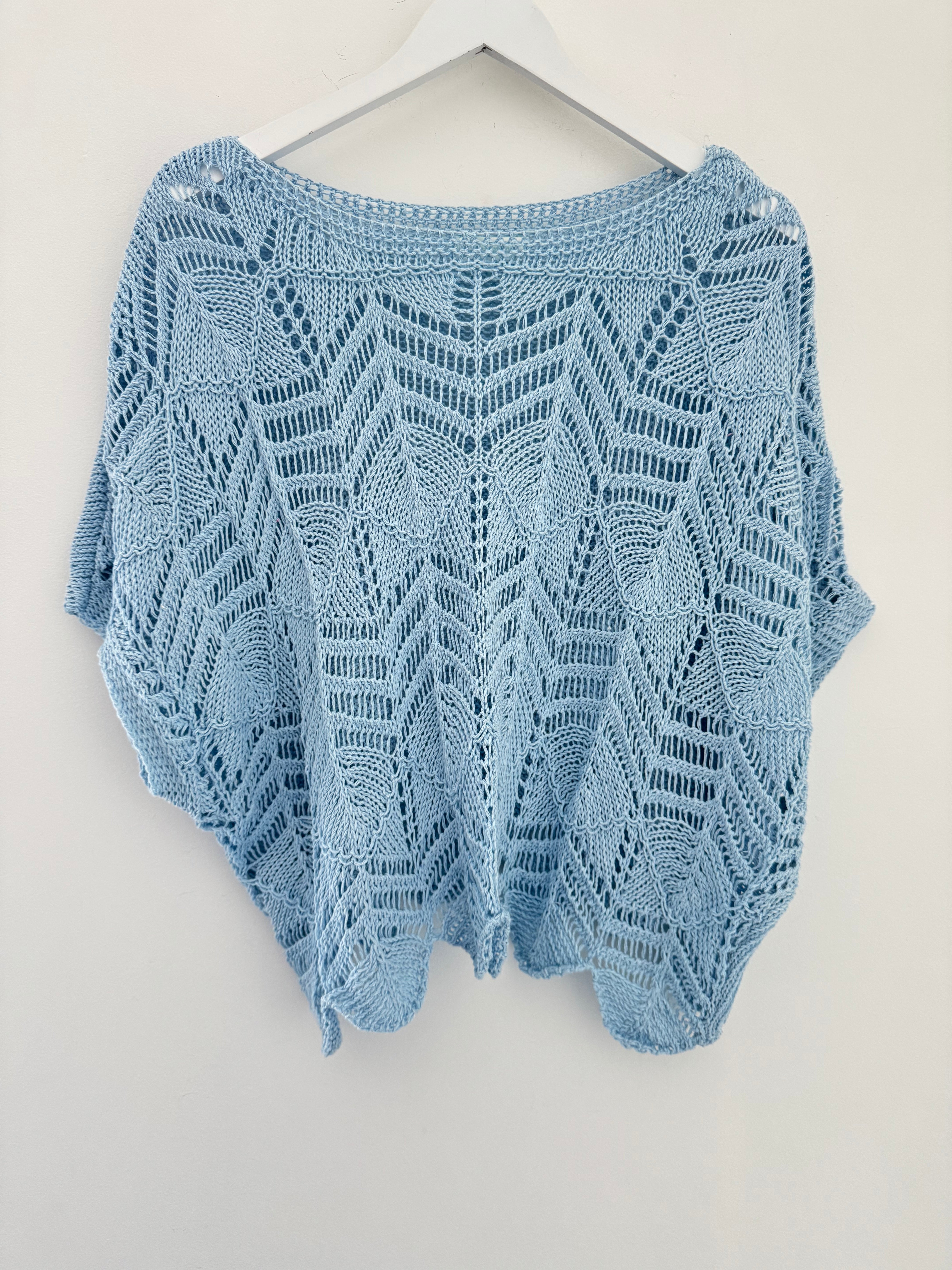 Crochet Knit with Scallop Edge in Baby Blue