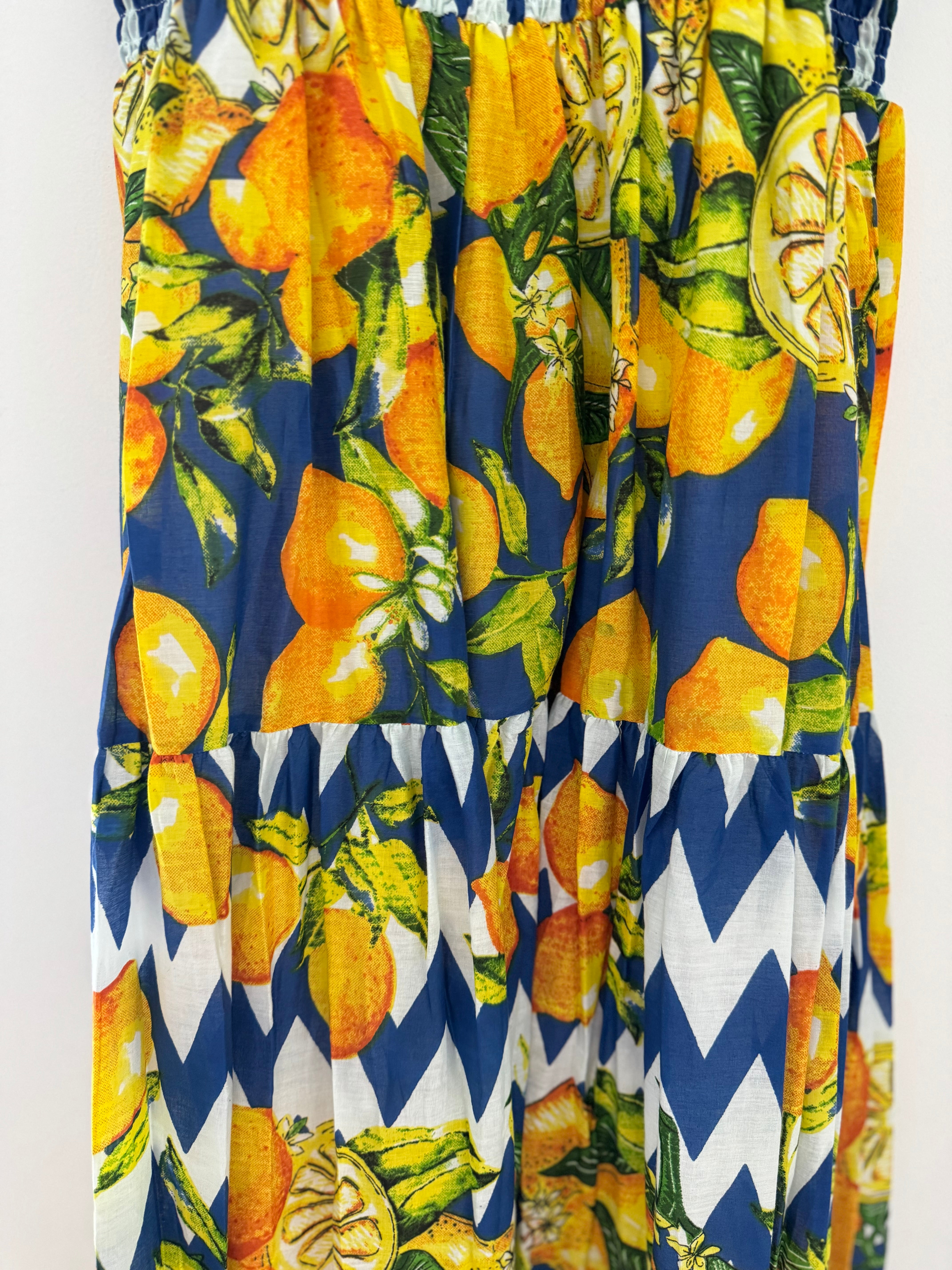 Lemon Print Tiered Midi Sundress