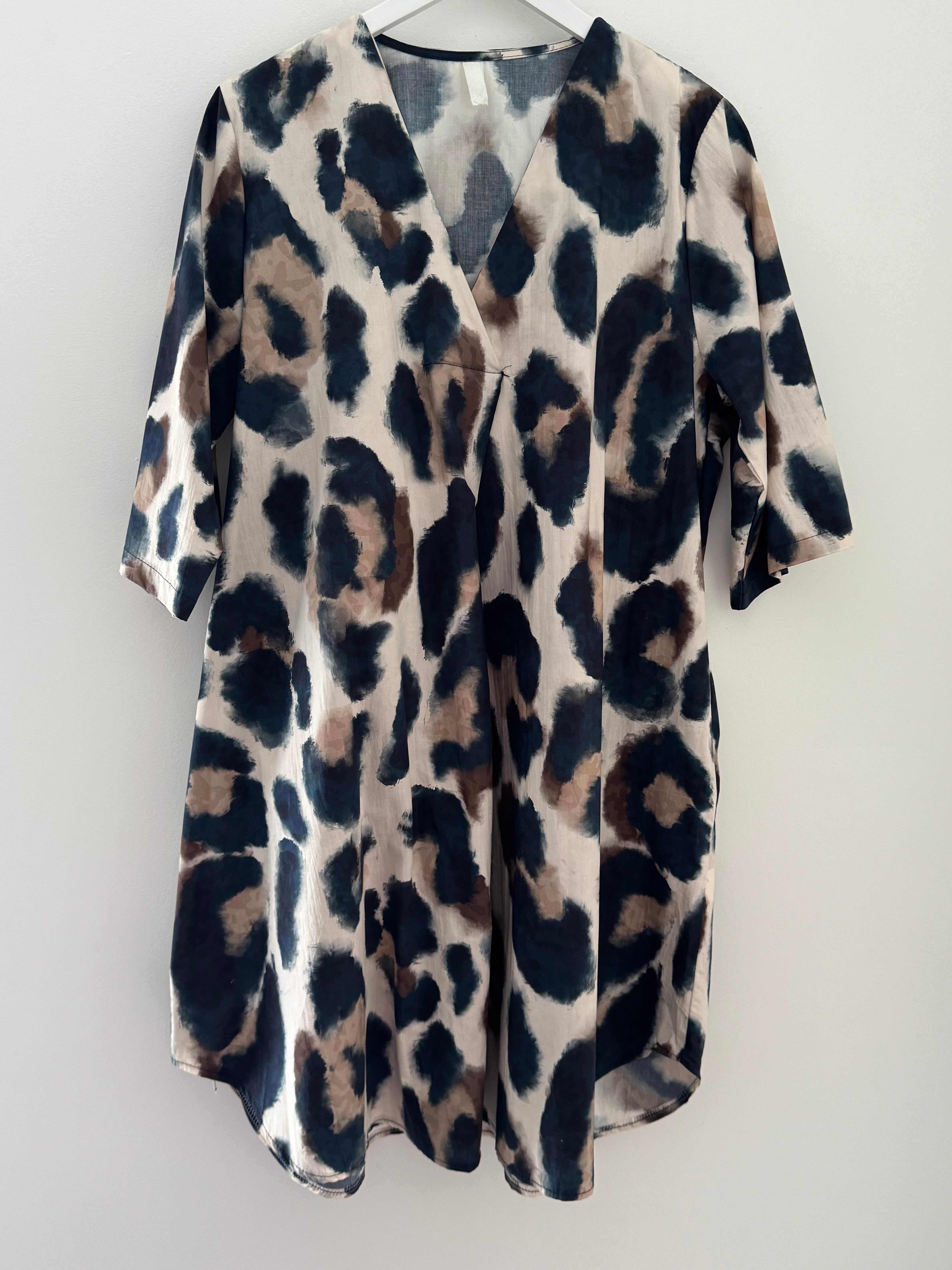 Cotton Dress in Mocha & Navy Leopard