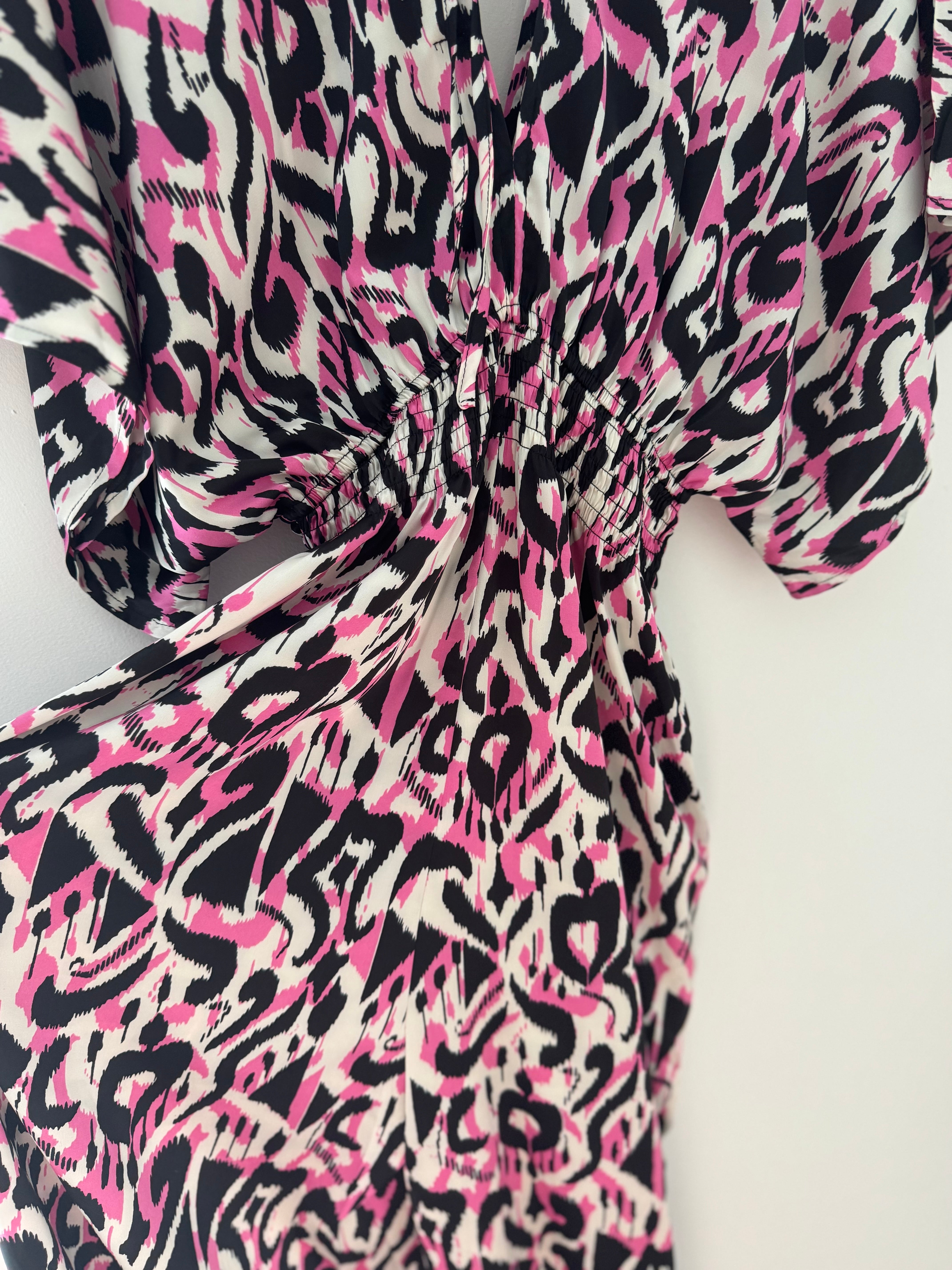 Silky Ikat Jumpsuit in Pink & Black