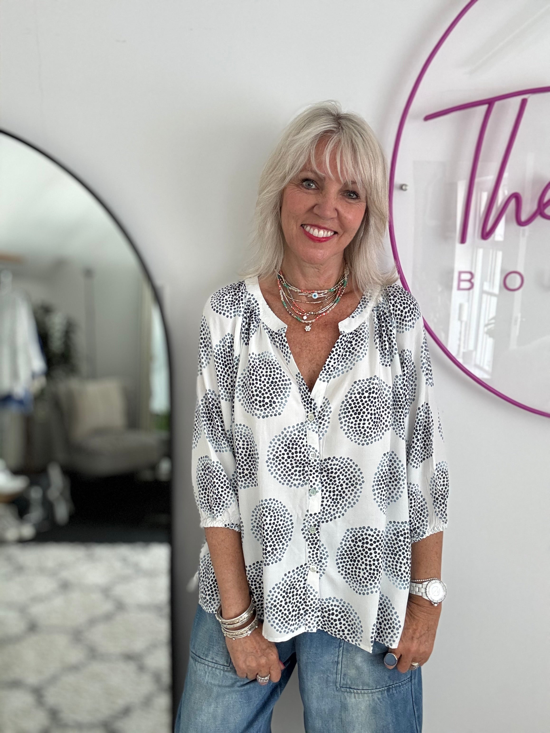 Circle Dots Blouse in White