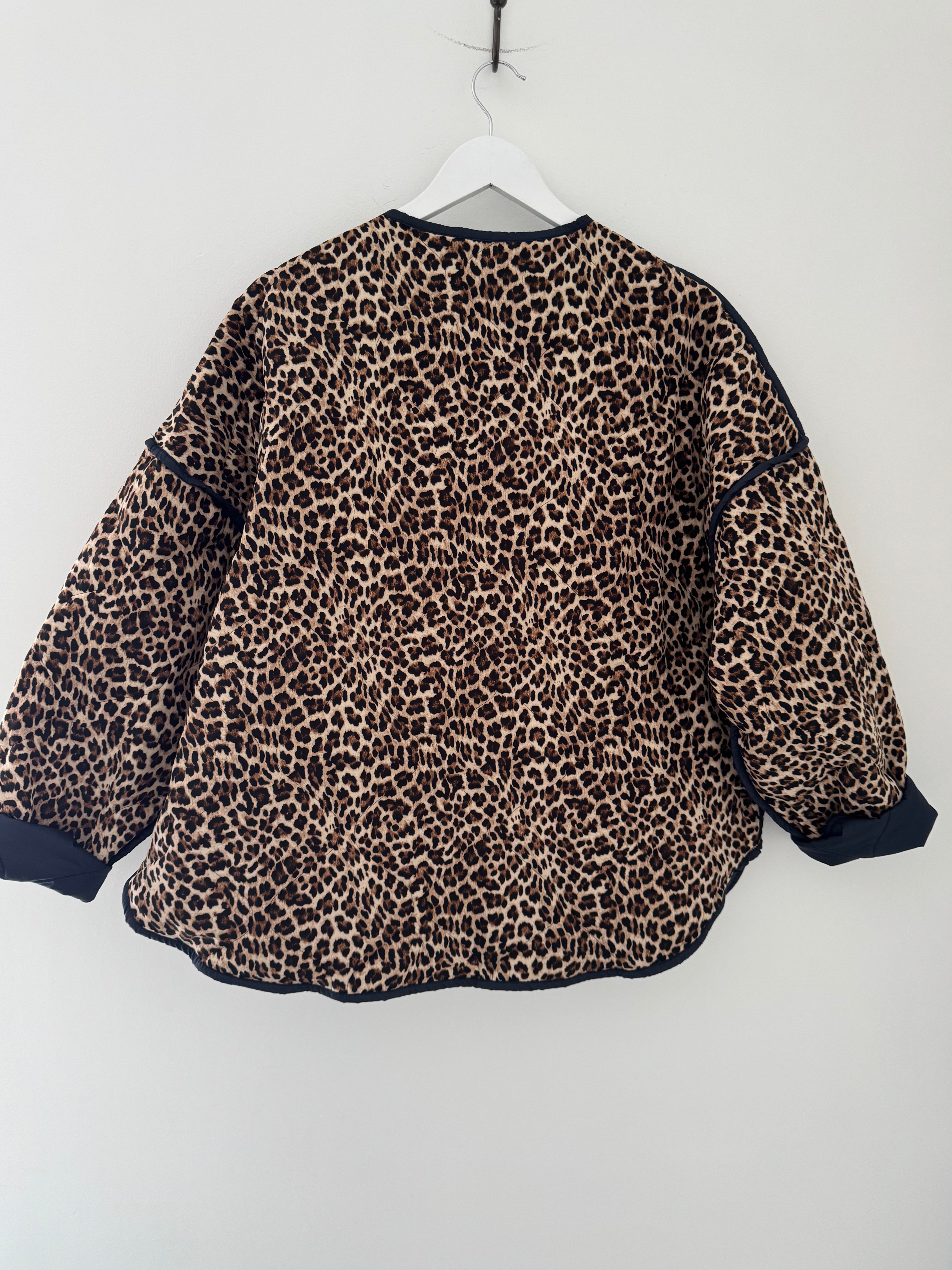 Reversible Quilted Jacket in Navy & Leopard