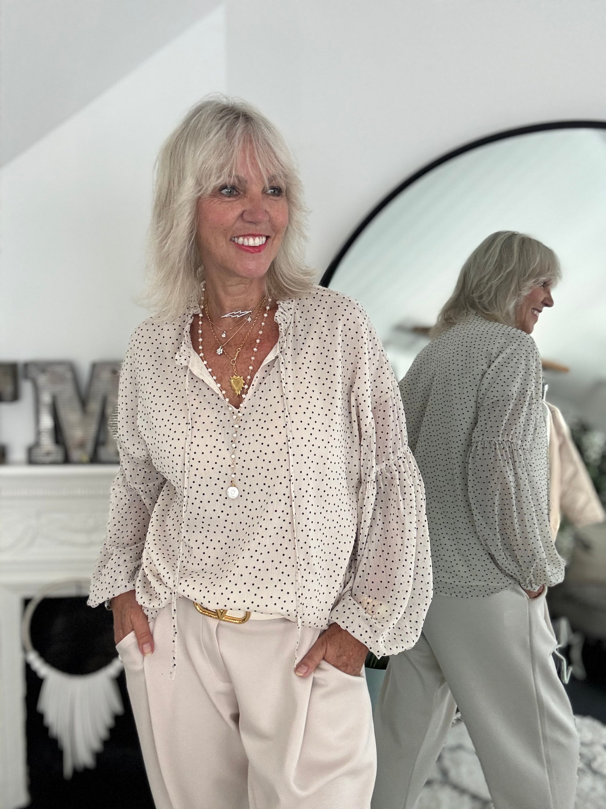 Polkadot Blouse in Ecru