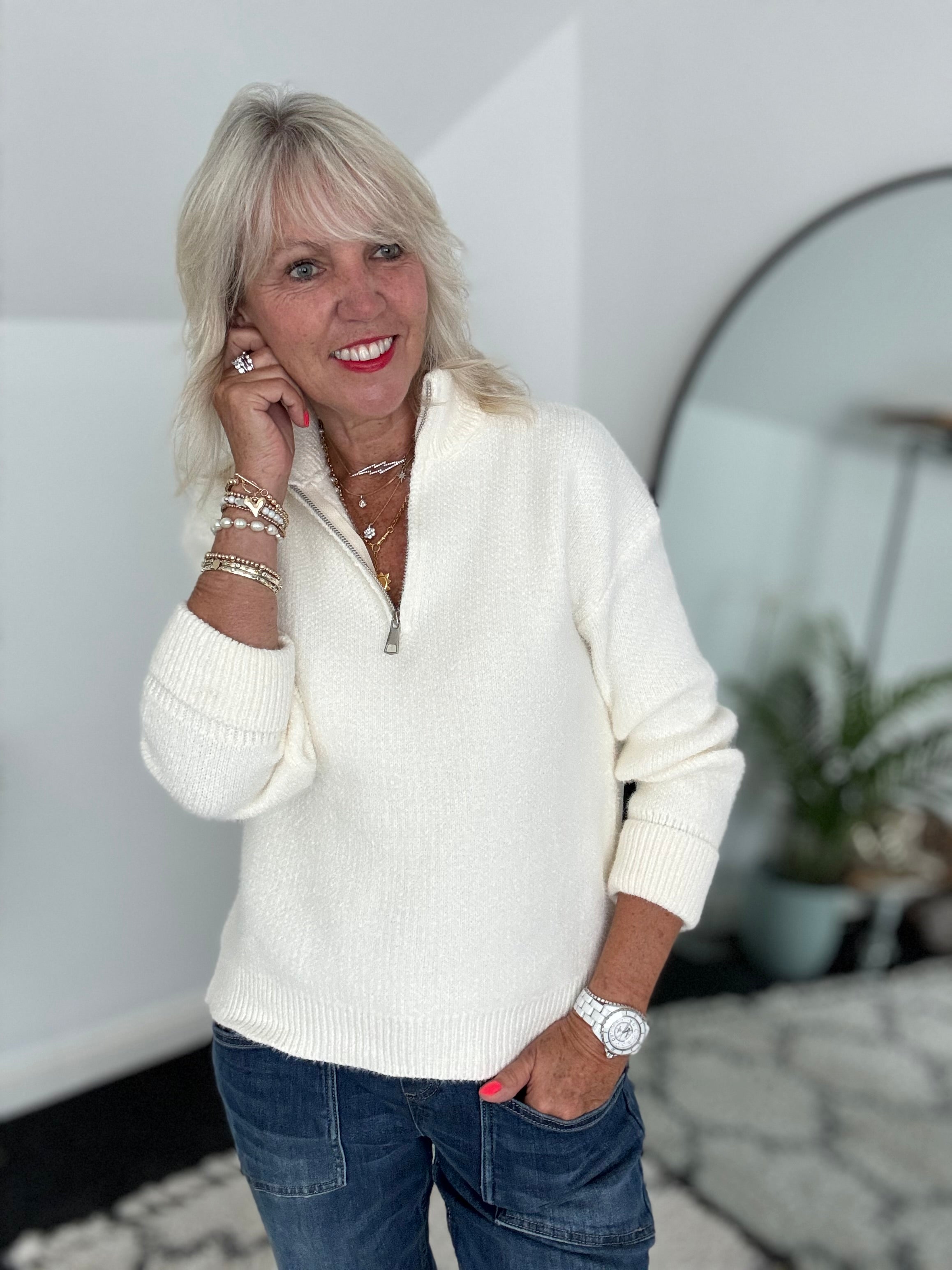 Softie Quarter Zip Knit in Ivory