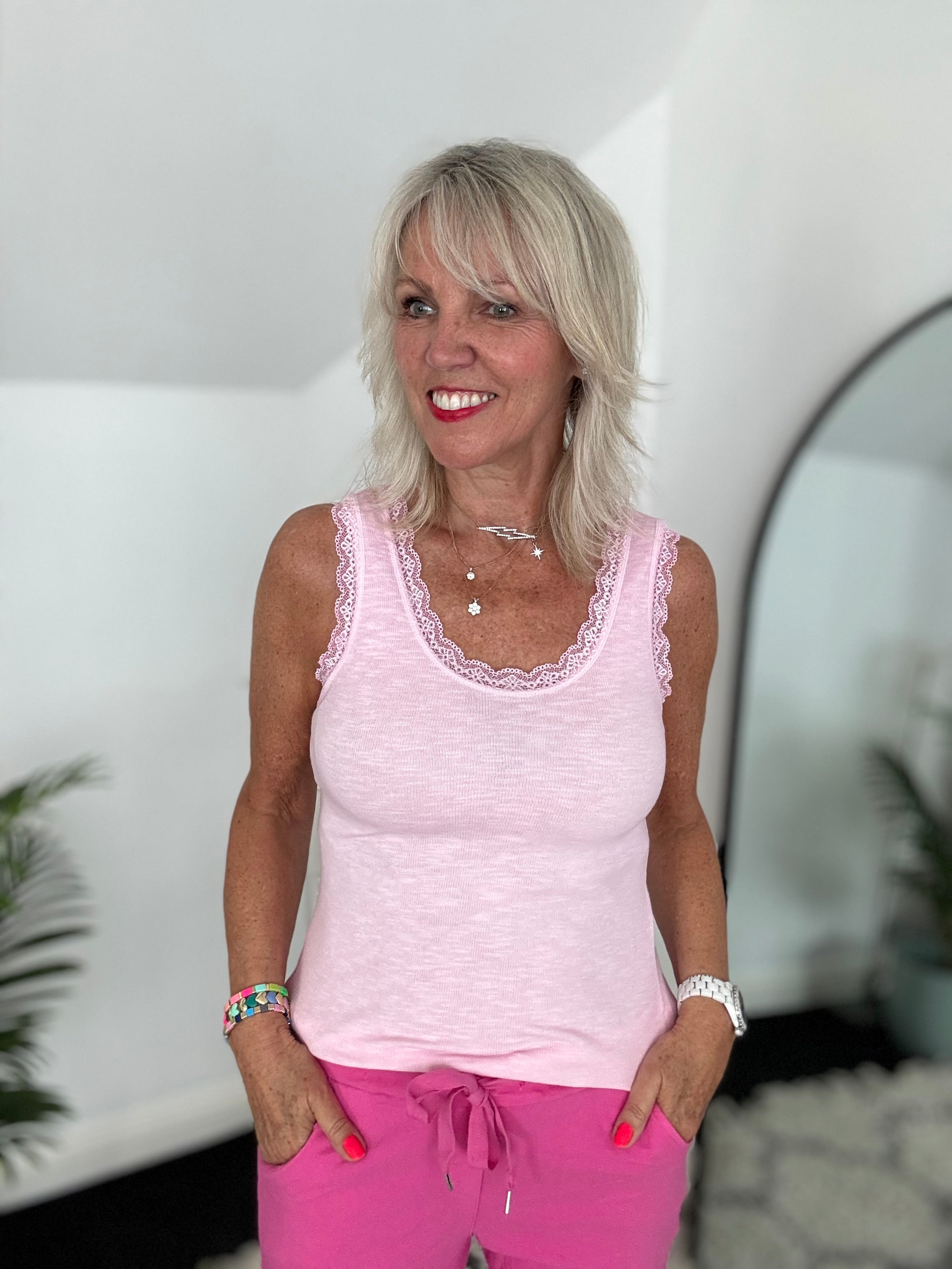 Luxe Ribbed Vest in Pink