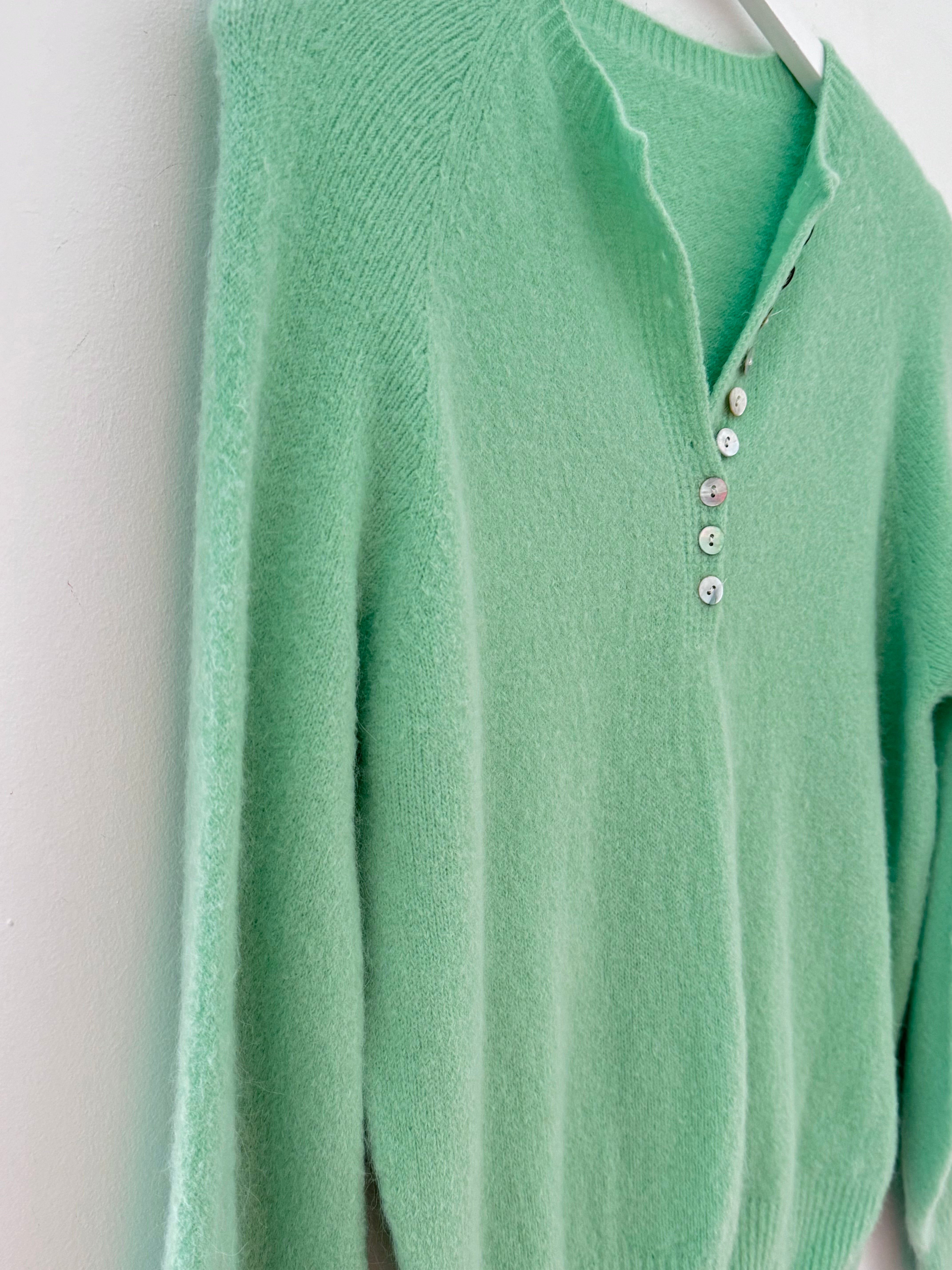 Softie Jumper with Button Neck in Mint