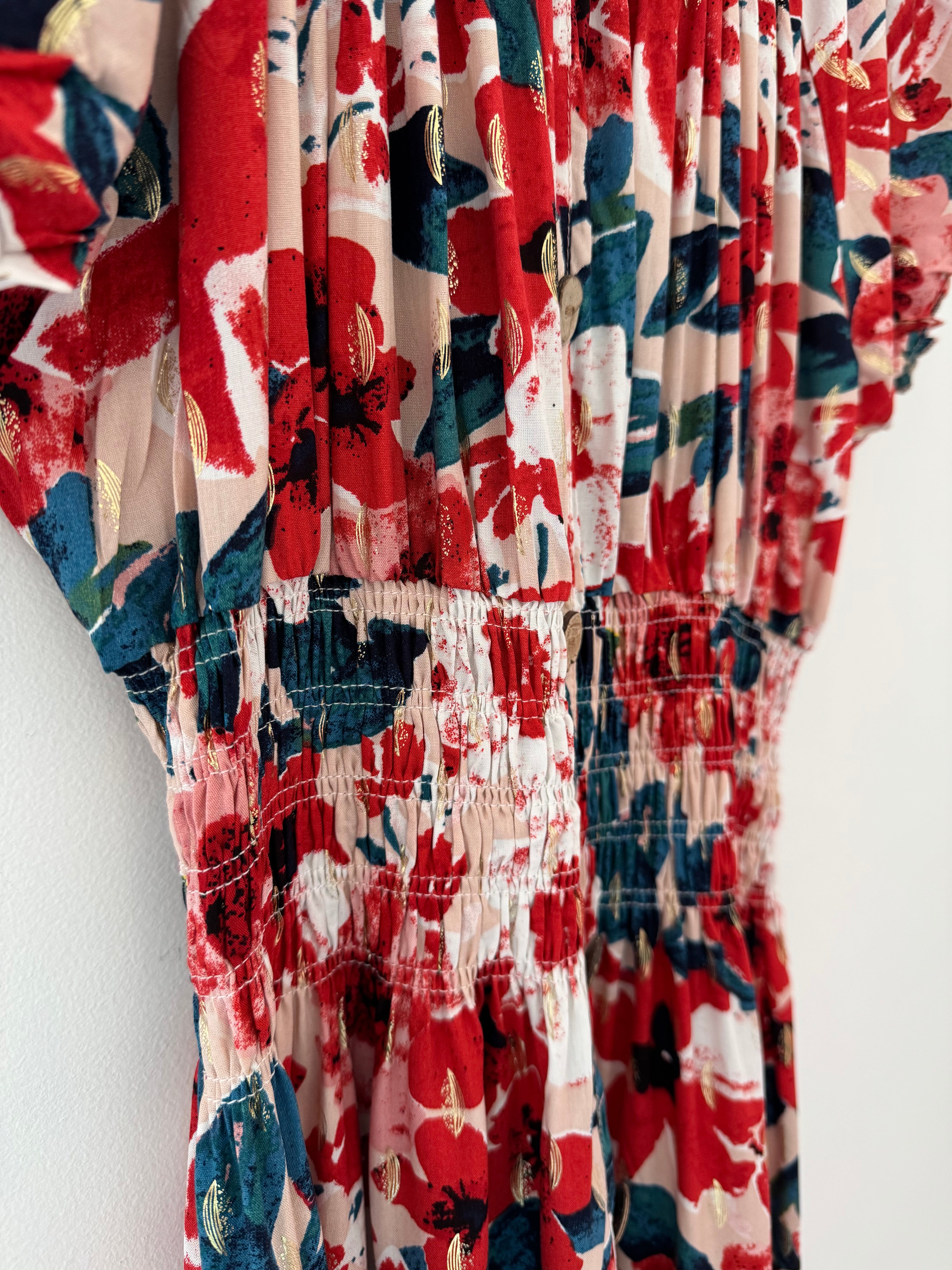 Bardot Dress in Poppy & Teal