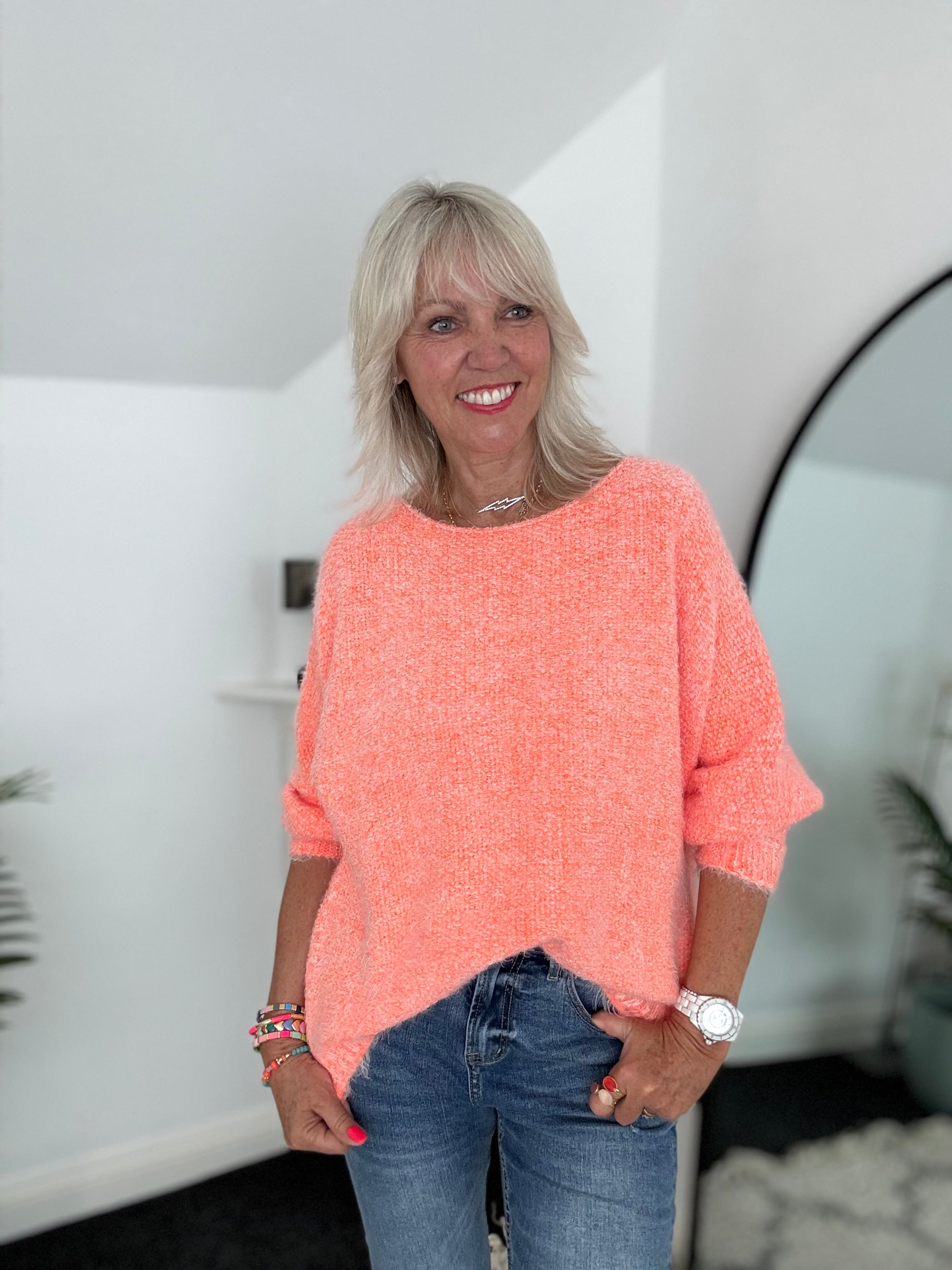 Luxe Fluffy Jumper in Orange Sherbert