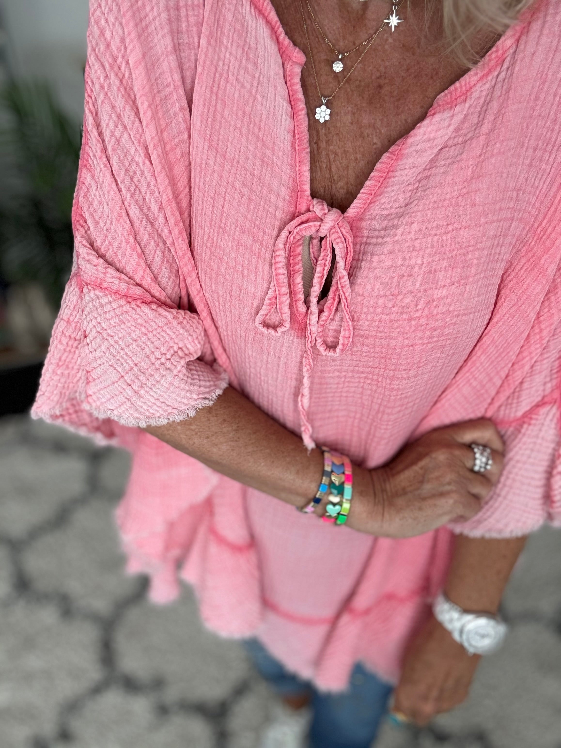 Oversized Cheesecloth Top in Coral Pink