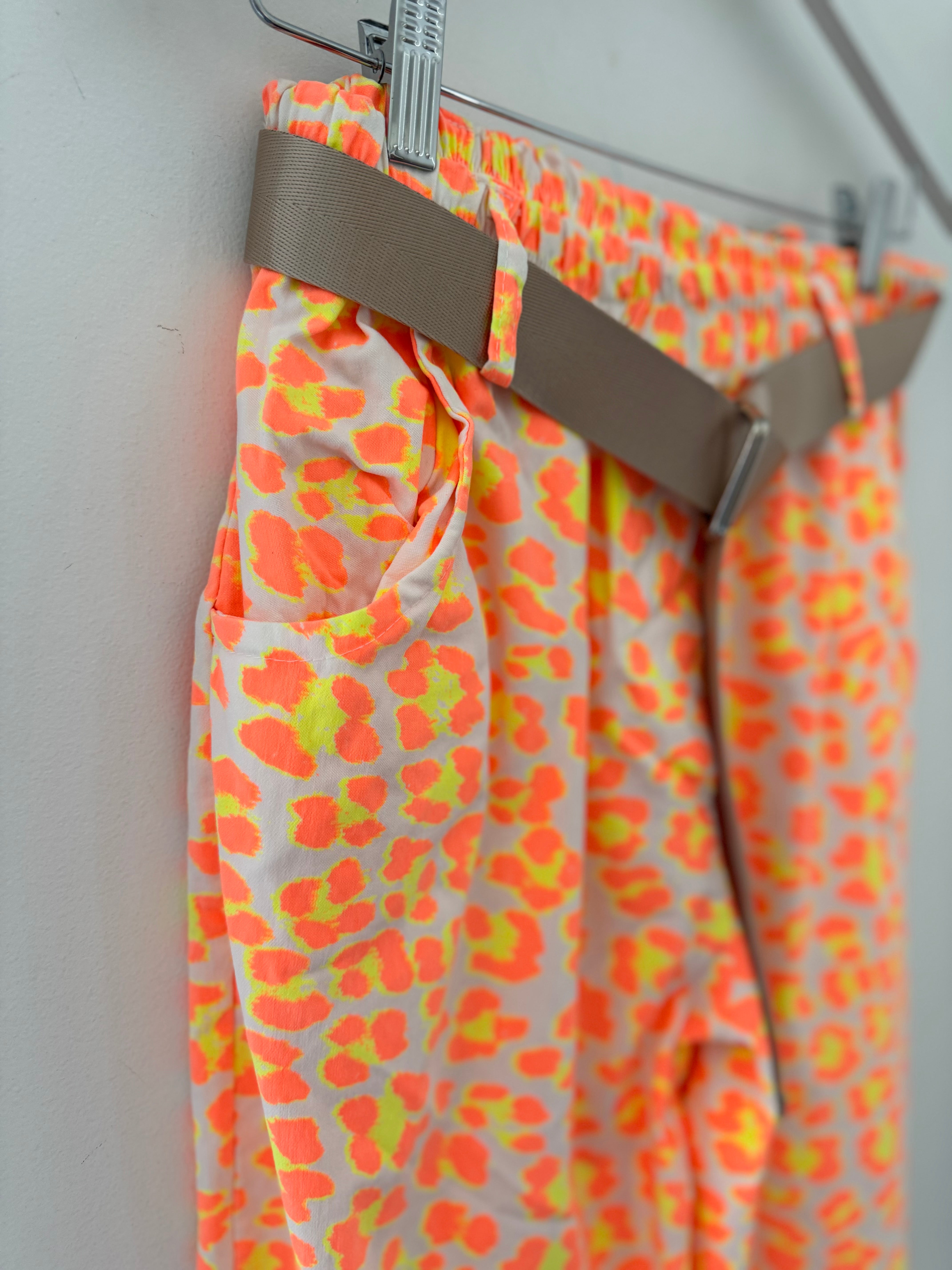 Barrel Leg Super Stretch Joggers in Orange & Citrus Leopard