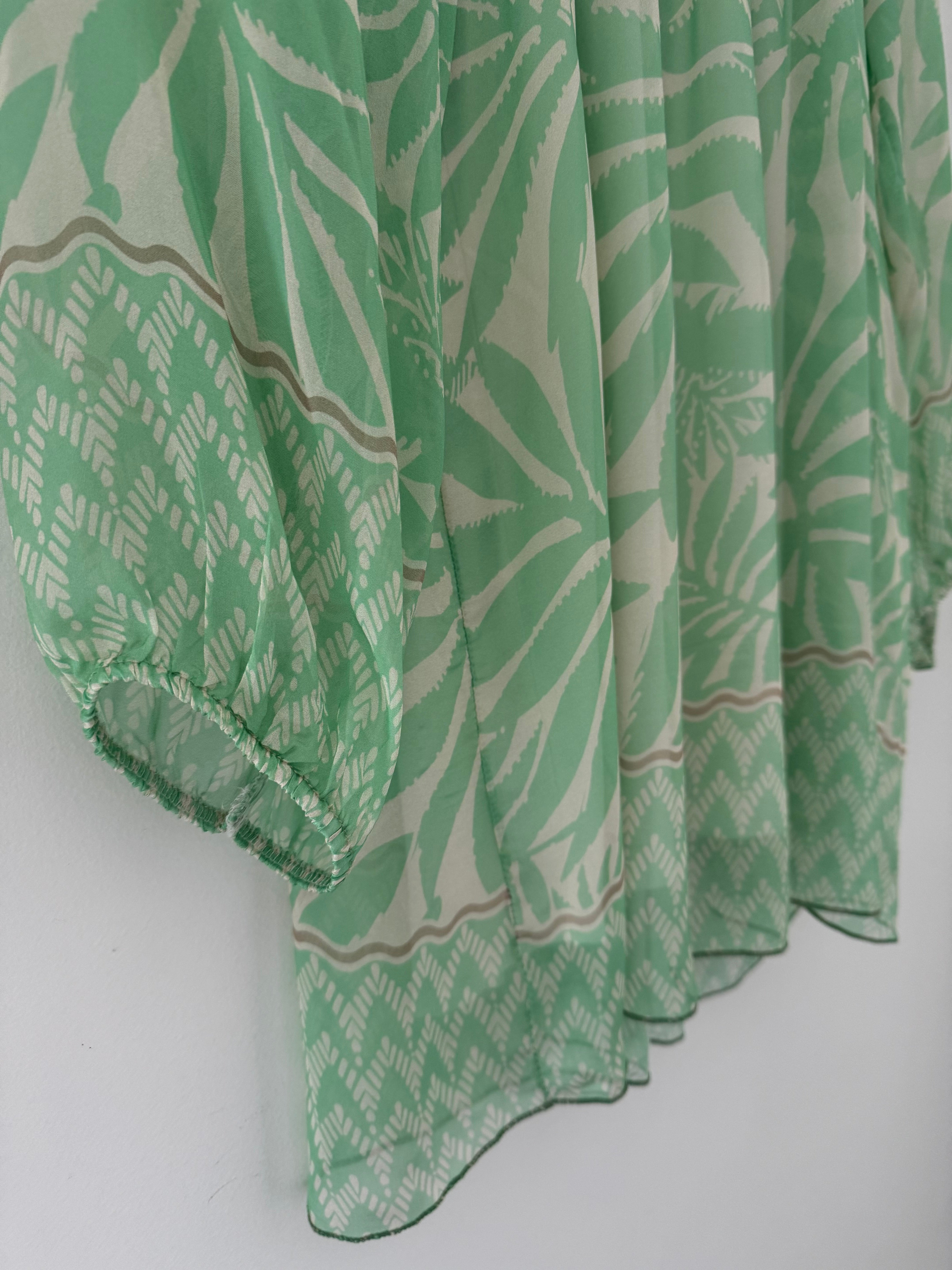 Silk Top in Mint & Ivory