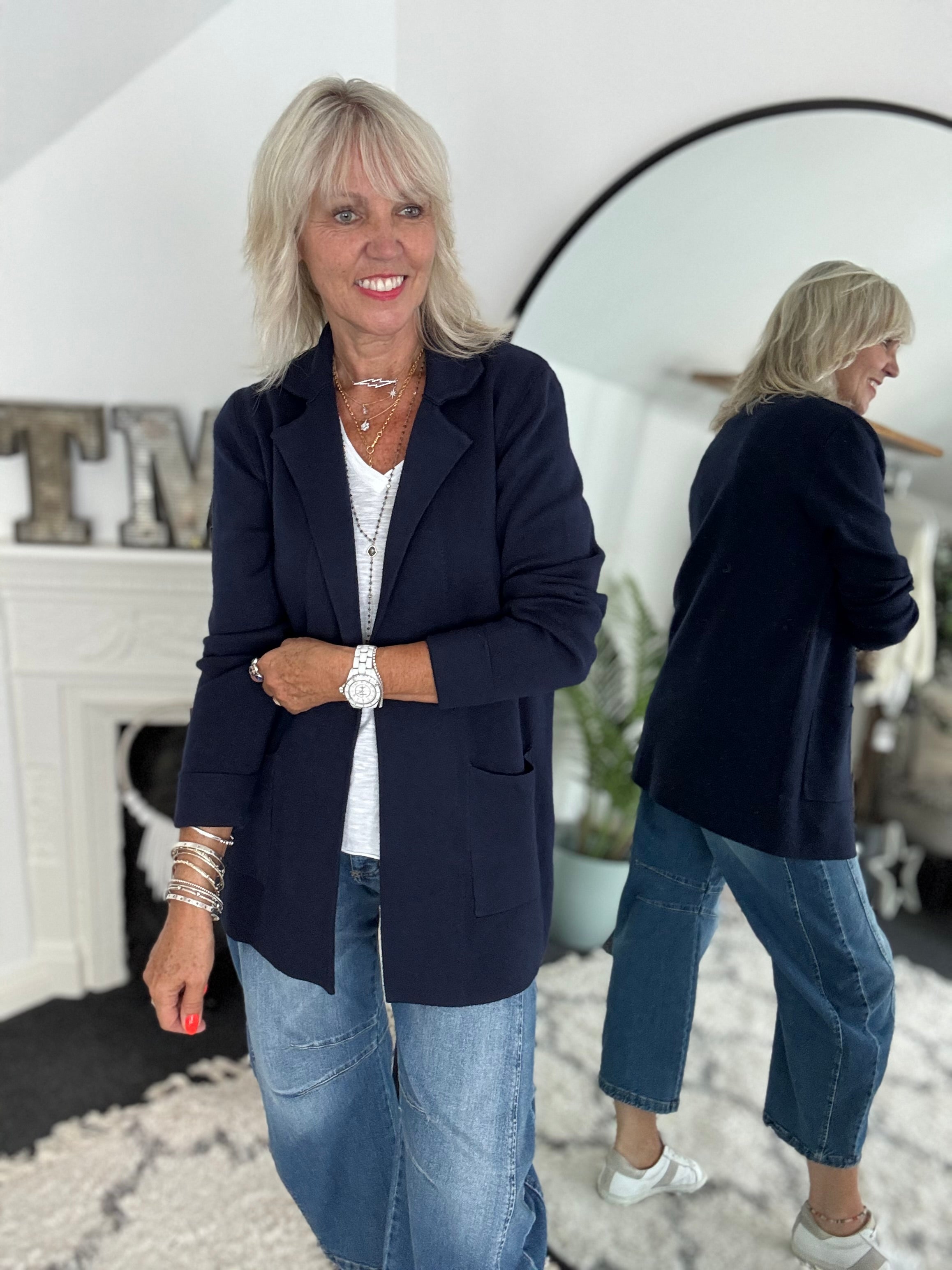 Knitted Cardi Jacket in Navy