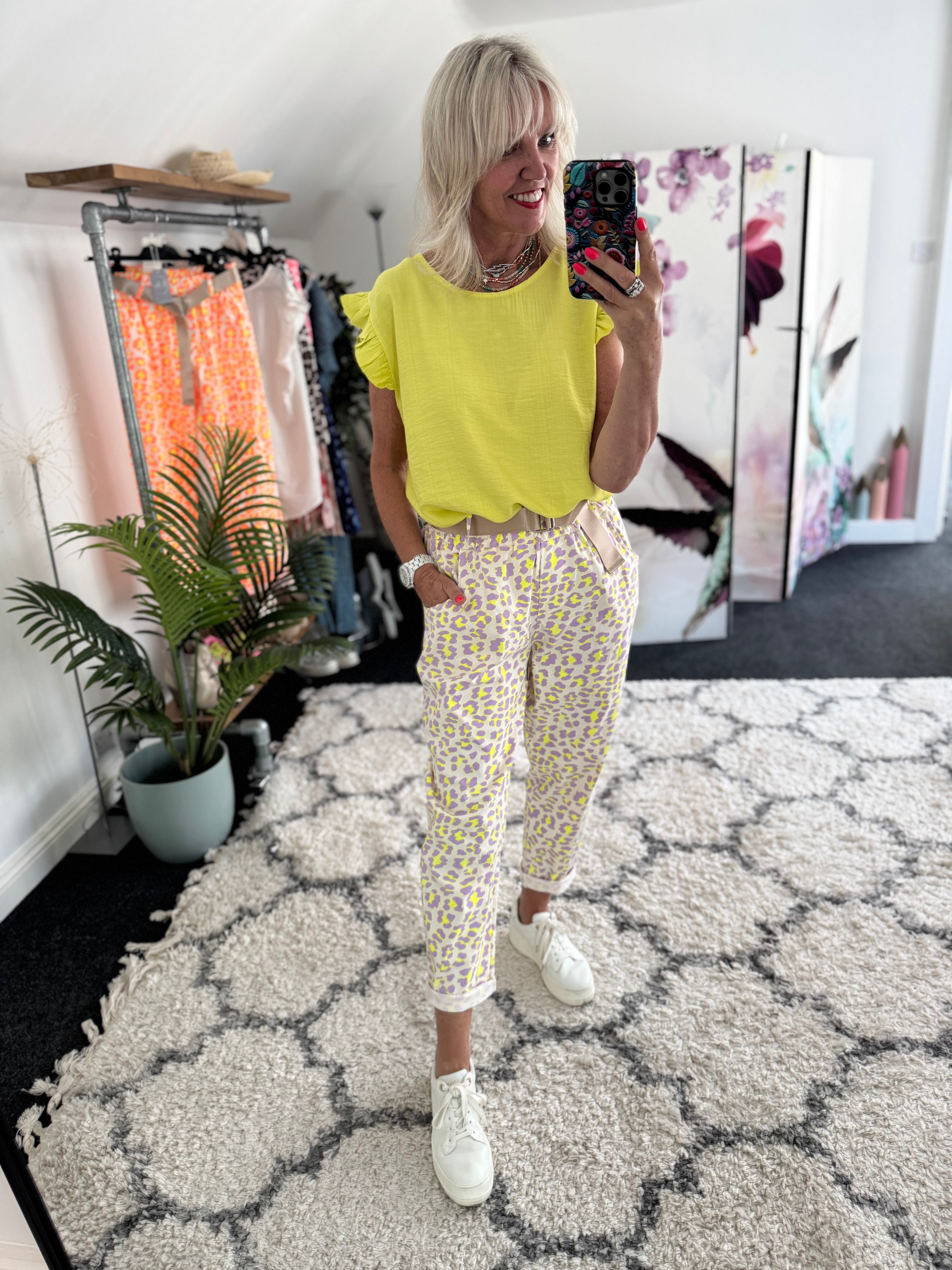 Barrel Leg Super Stretch Joggers in Lilac & Citrus Leopard