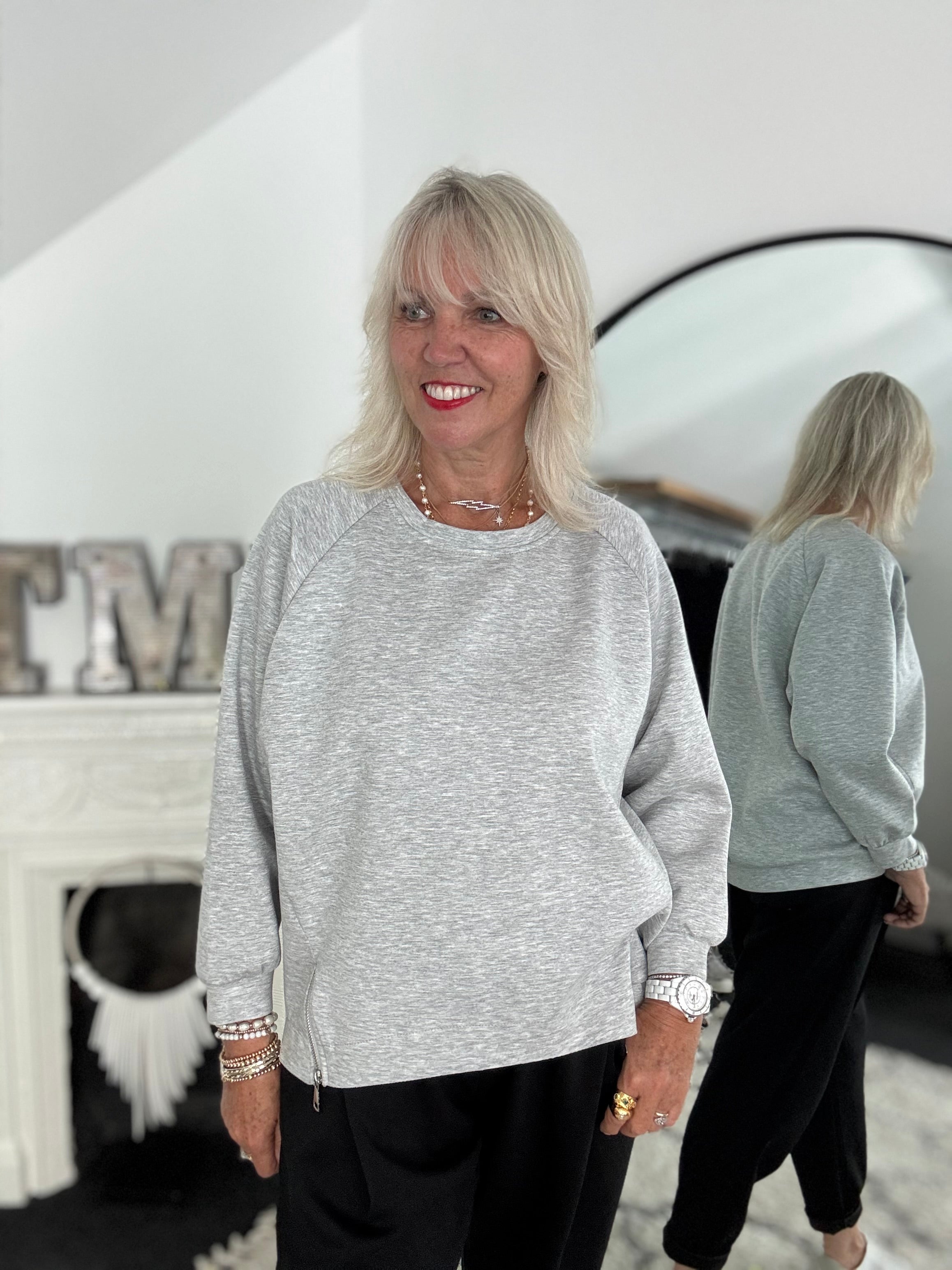 Luxe Sweatshirt with Zips in Marl Grey