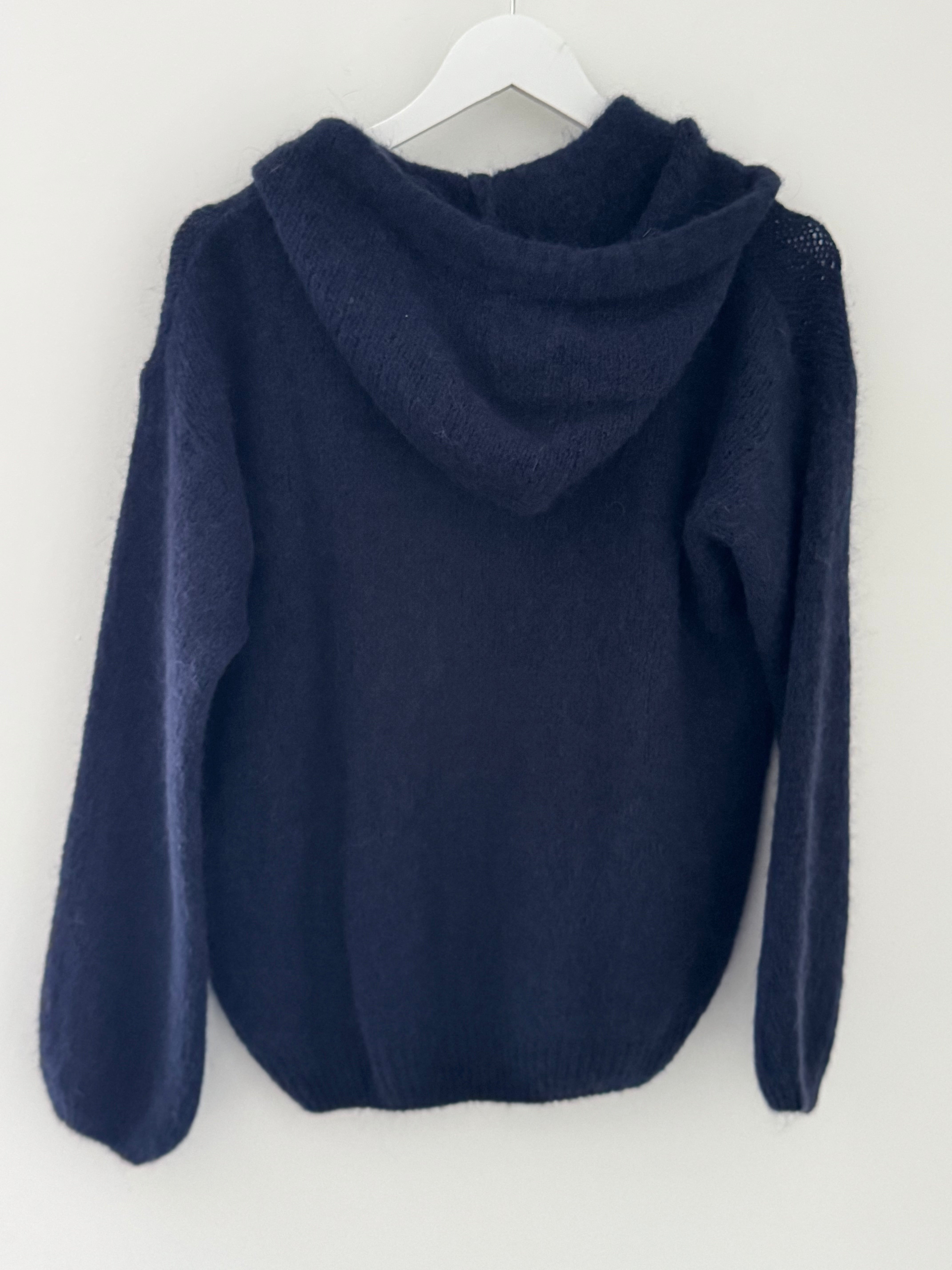 Hooded Zipped Mohair Jumper in Ink Blue