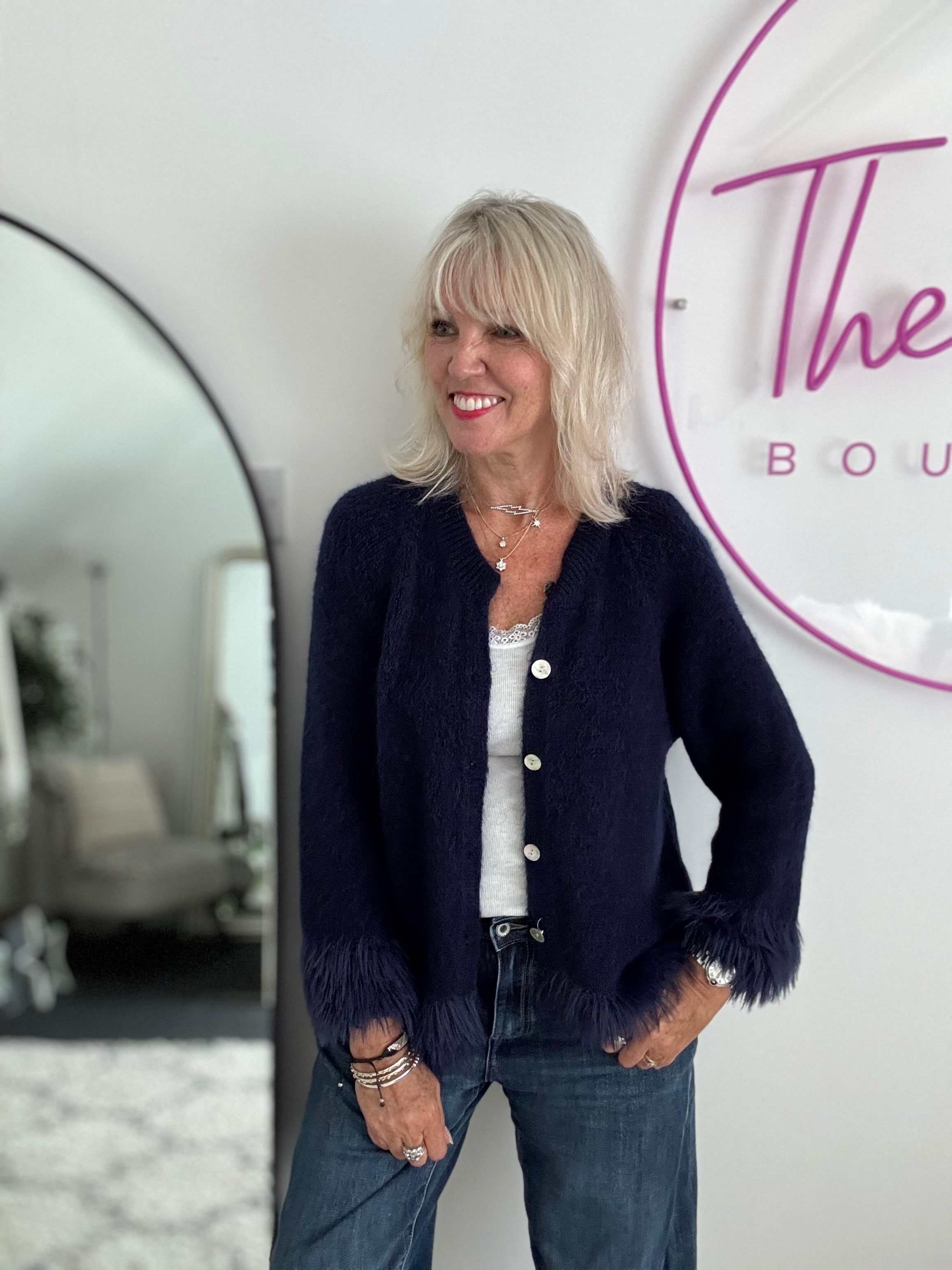 Luxe Fringe Cardigan in Ink