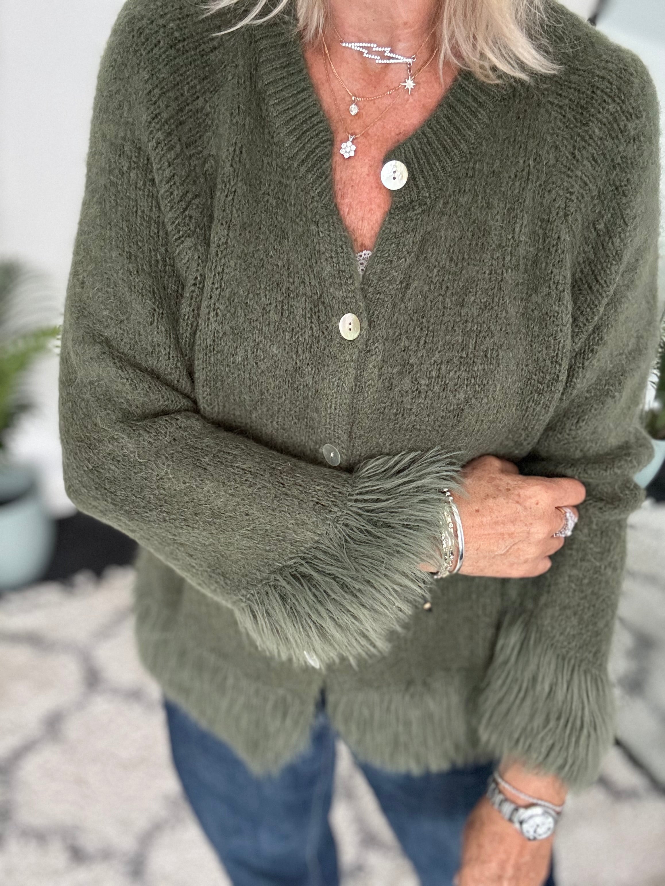 Luxe Fringe Cardigan in Khaki