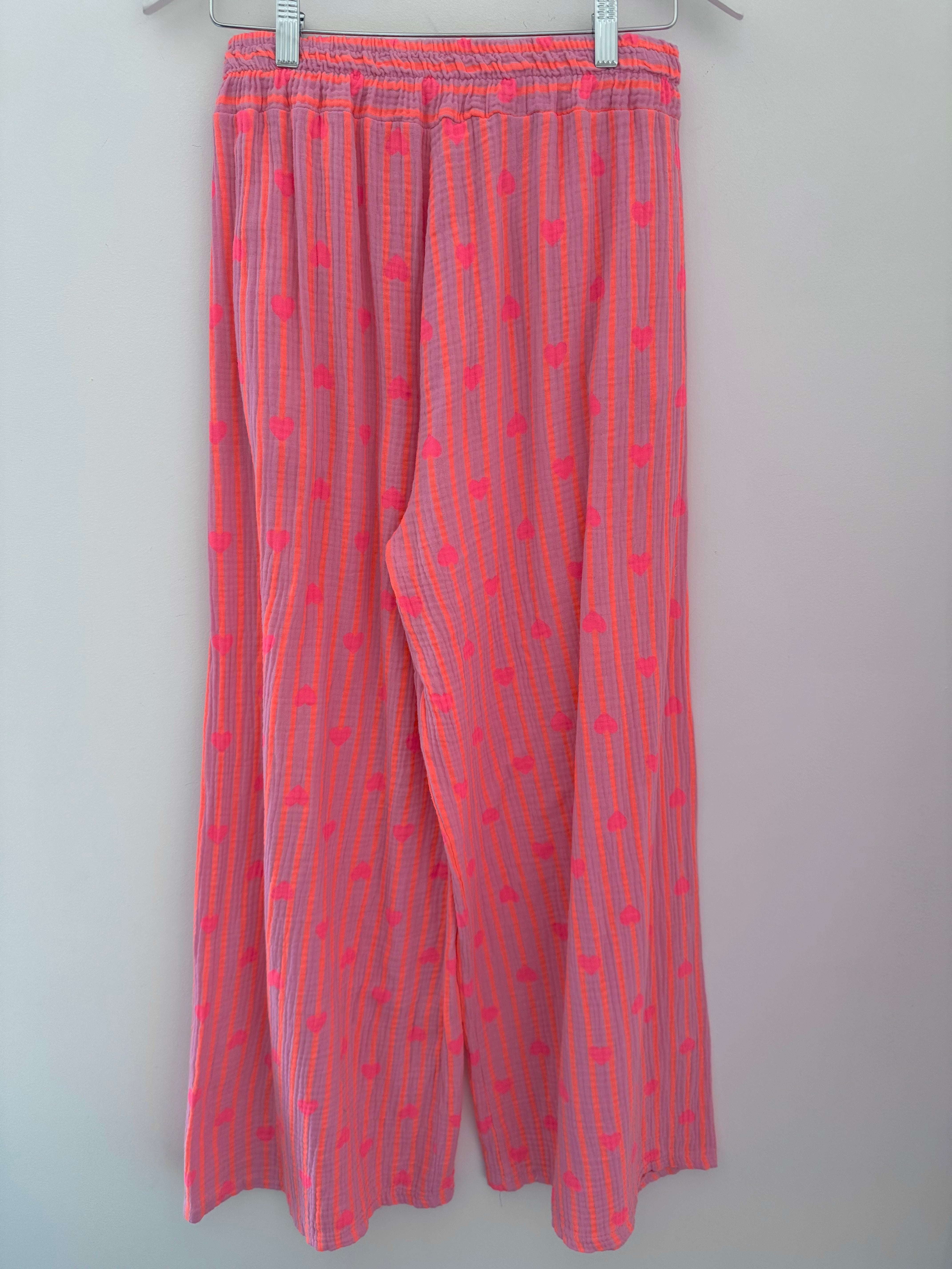 Wide Leg Cheesecloth Trousers in Orange & Pink
