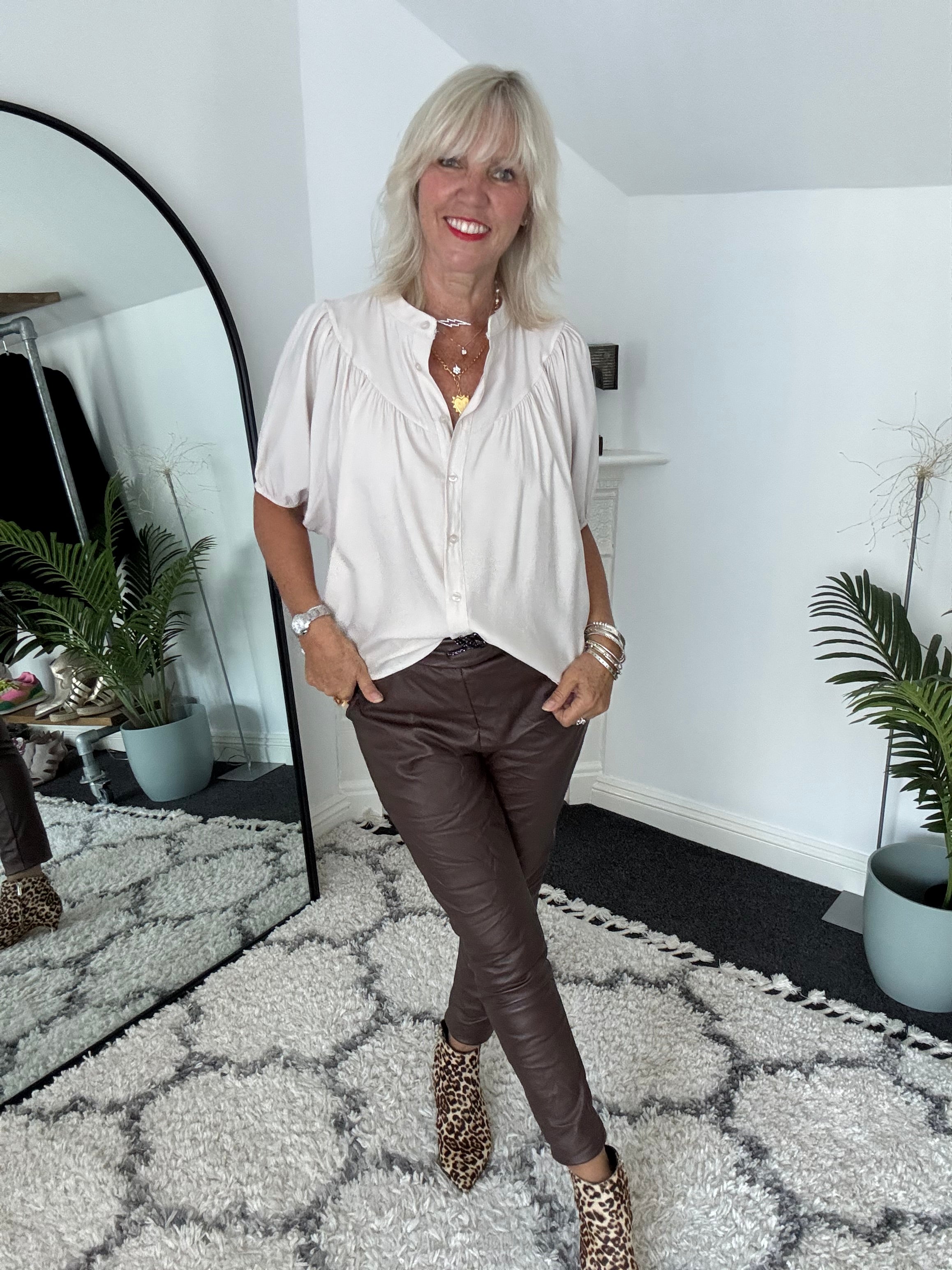 Luxe Gathered Yoke Blouse in Ecru