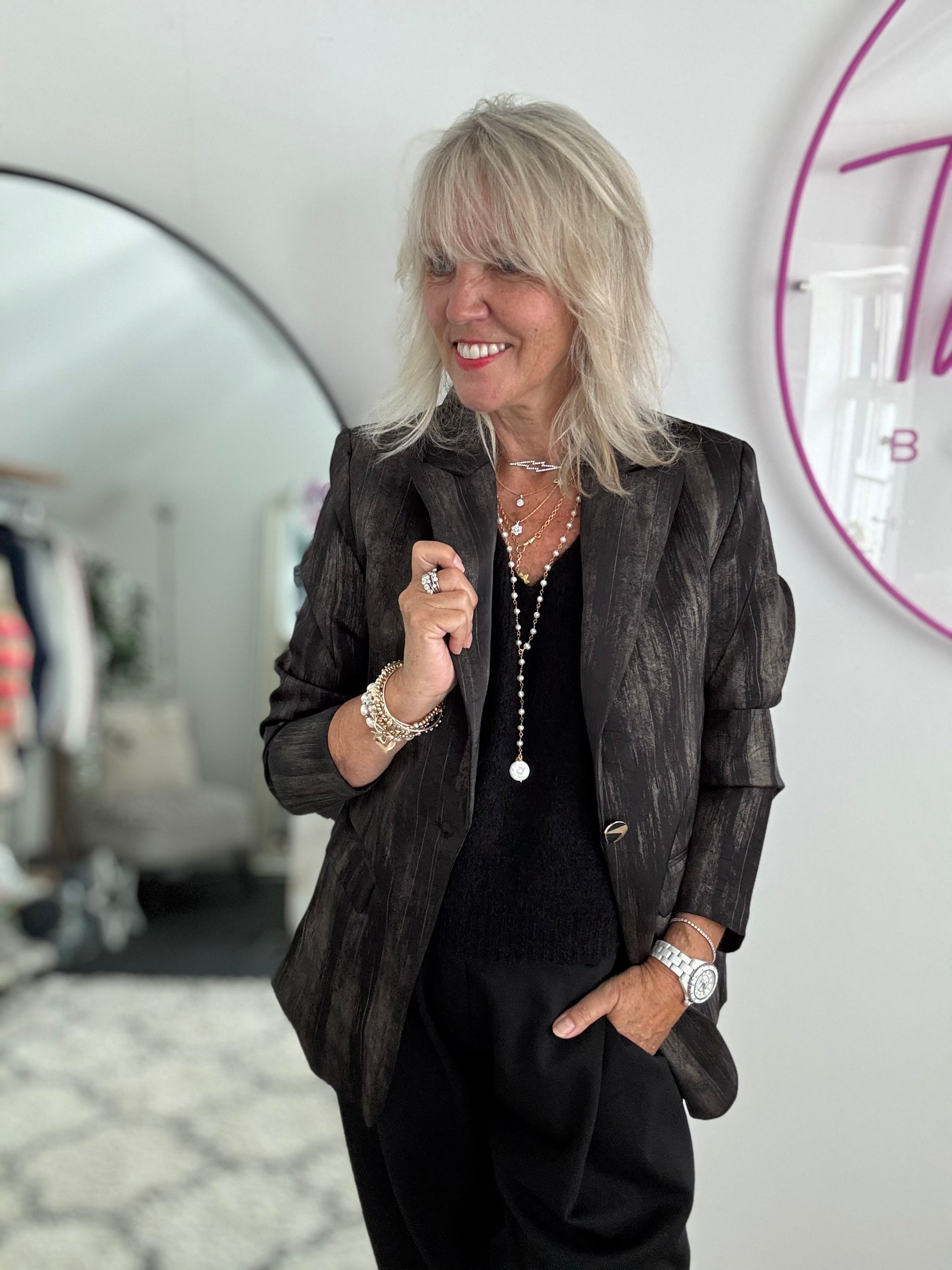 Silky Blazer in Black Brushstroke
