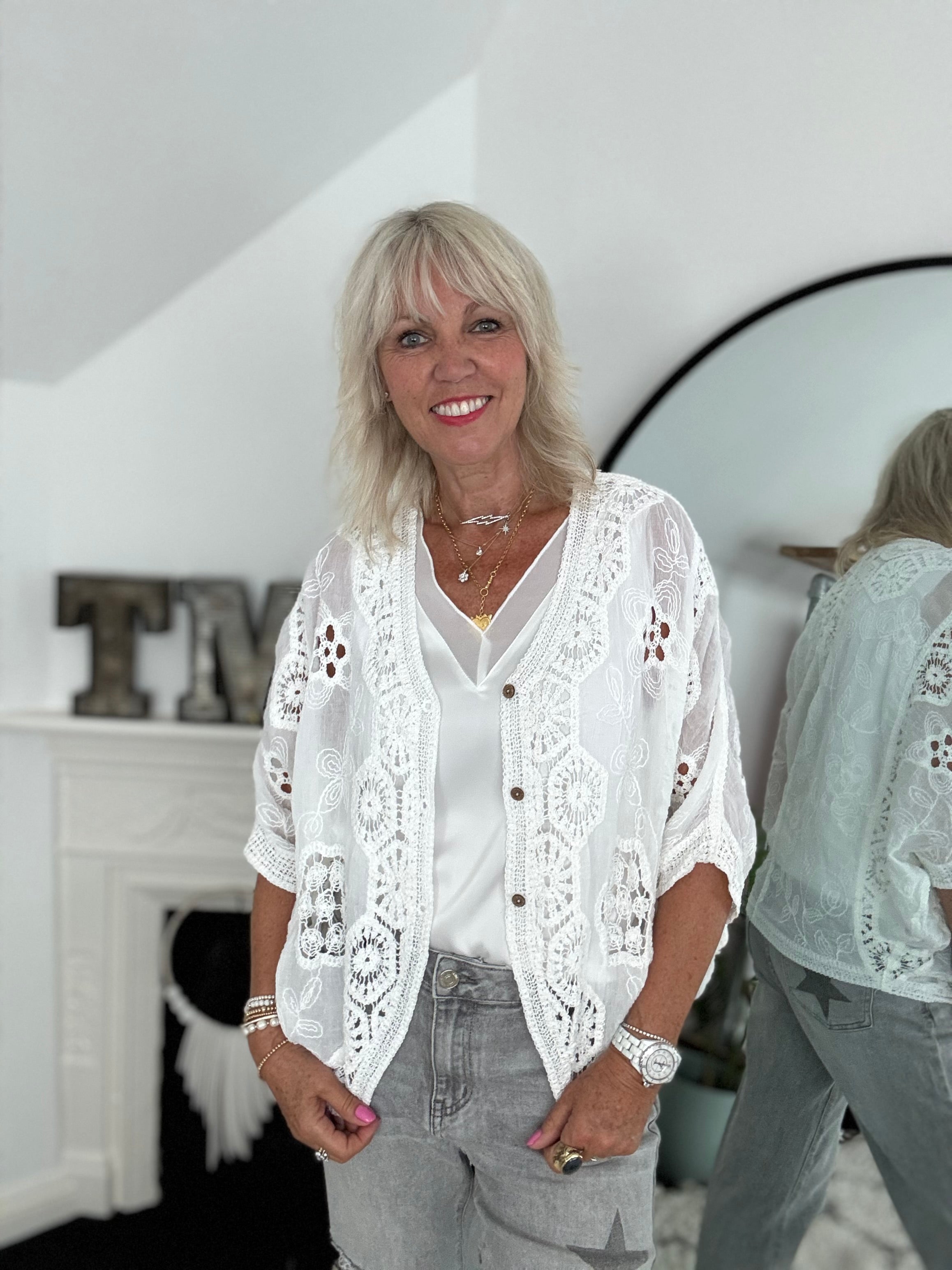 Batwing Crochet Cardigan in Ivory