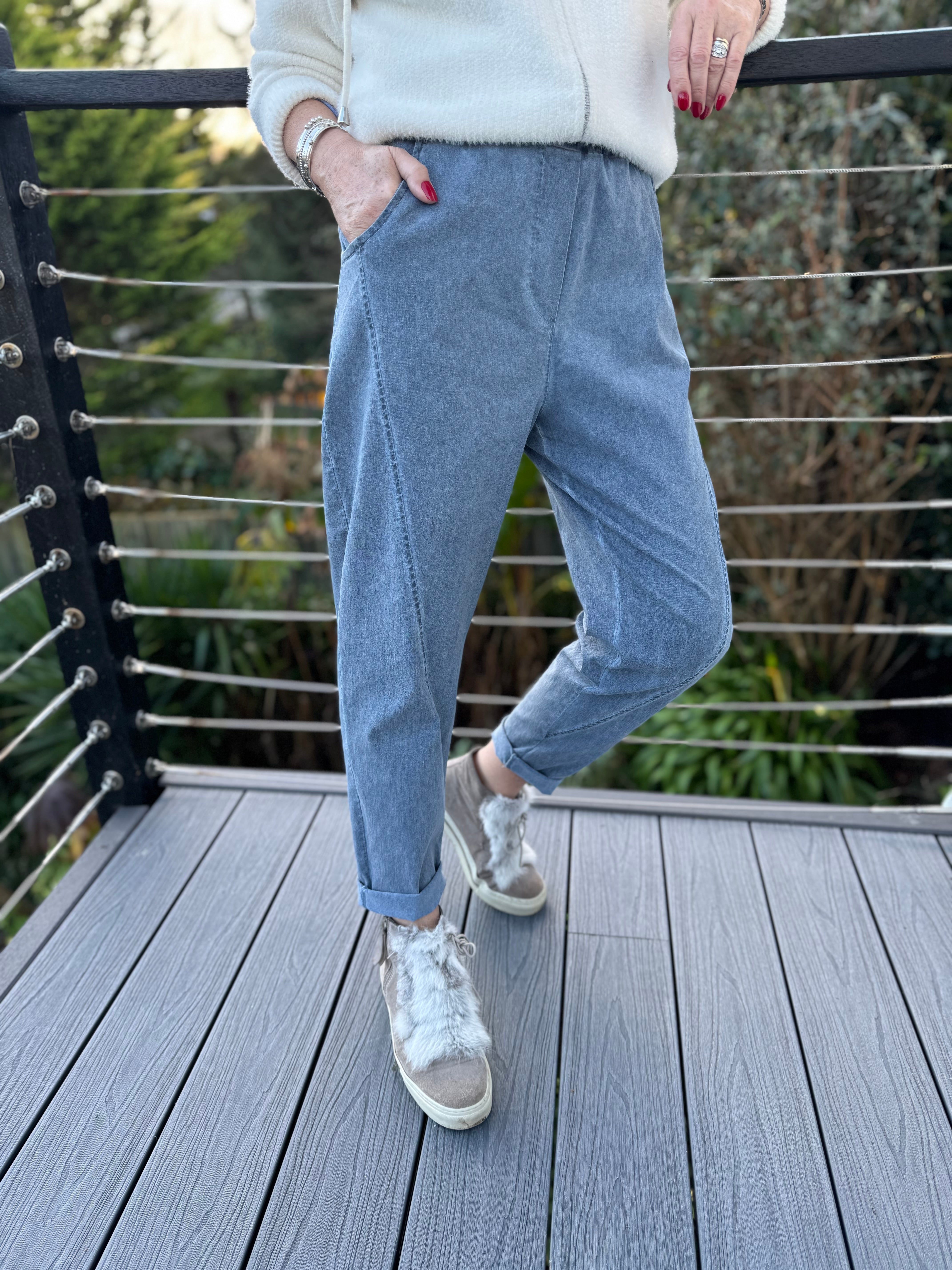 Engineered Boyfriend Joggers in Denim Blue
