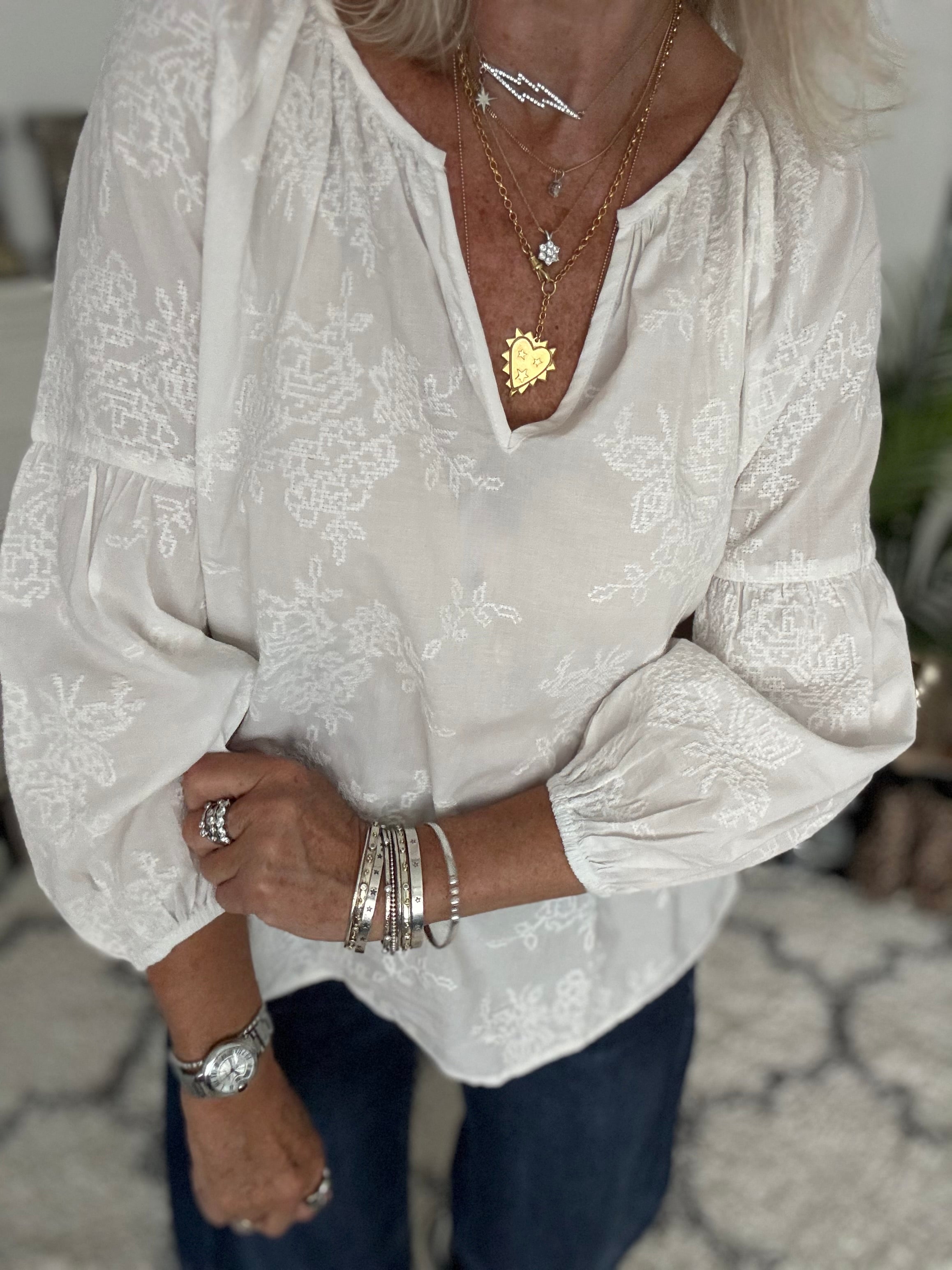 Luxe Embroidered Blouse in Ivory