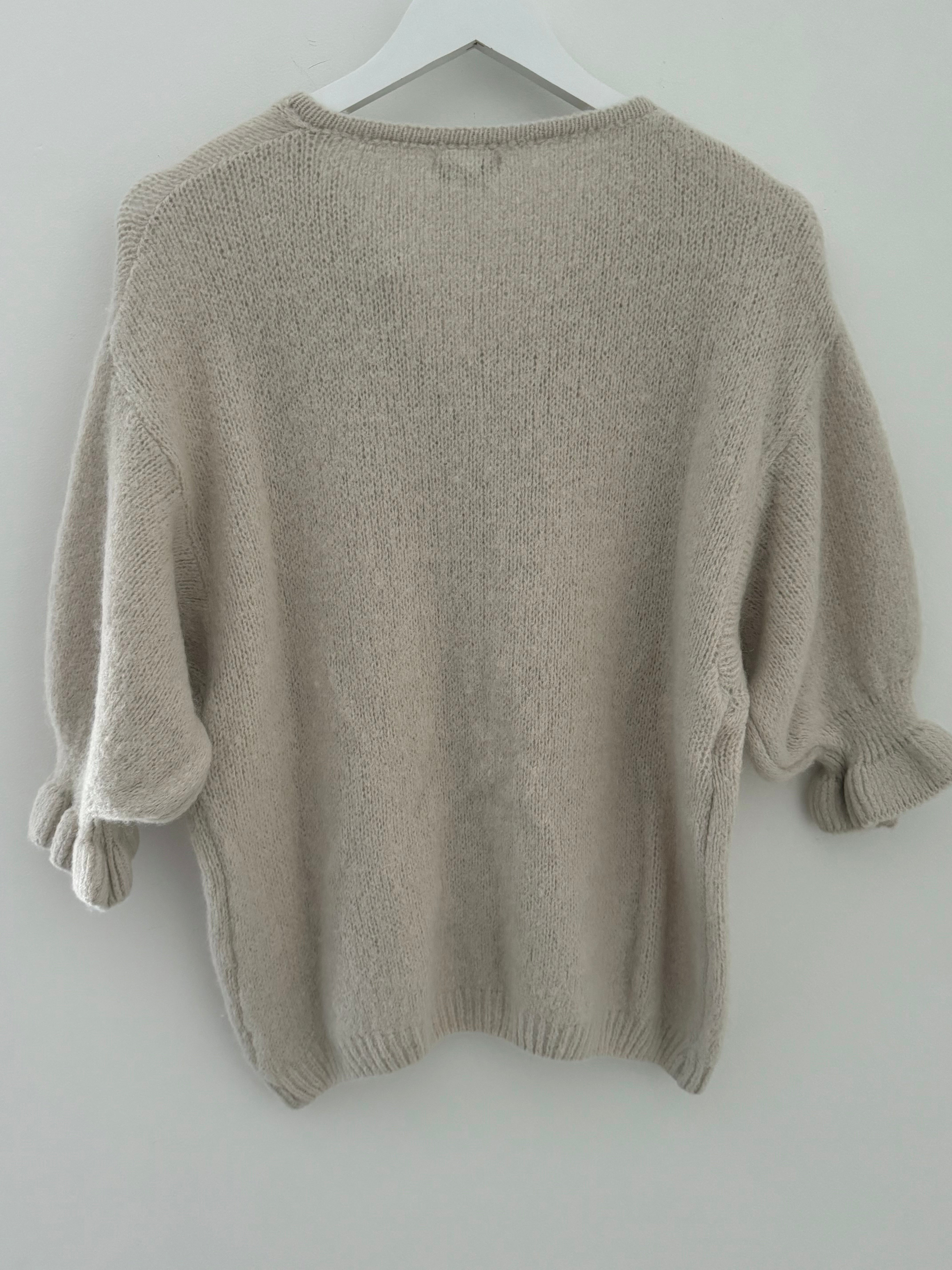 Alpaca Cardi with Frill Cuffs in Ecru