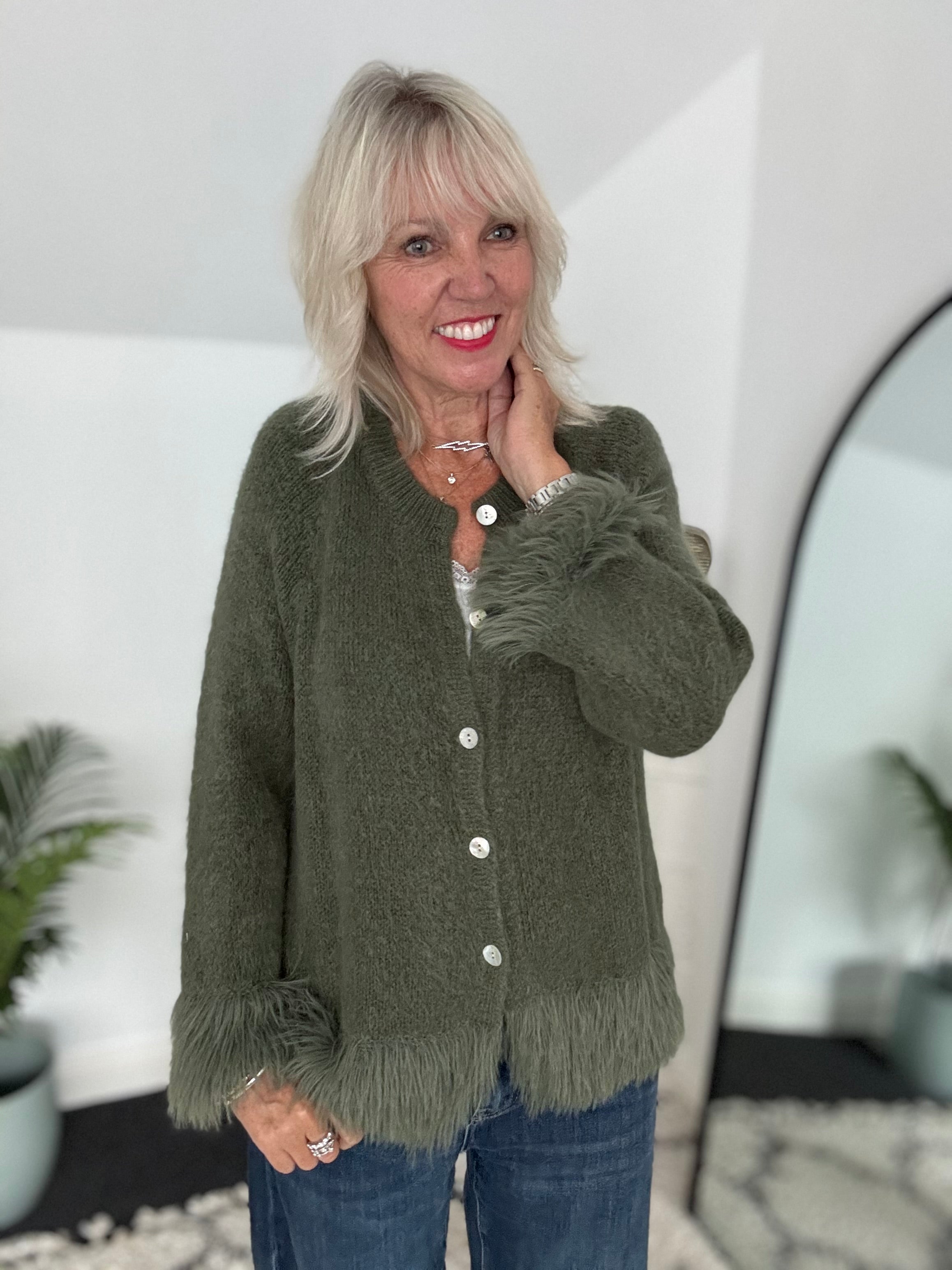 Luxe Fringe Cardigan in Khaki