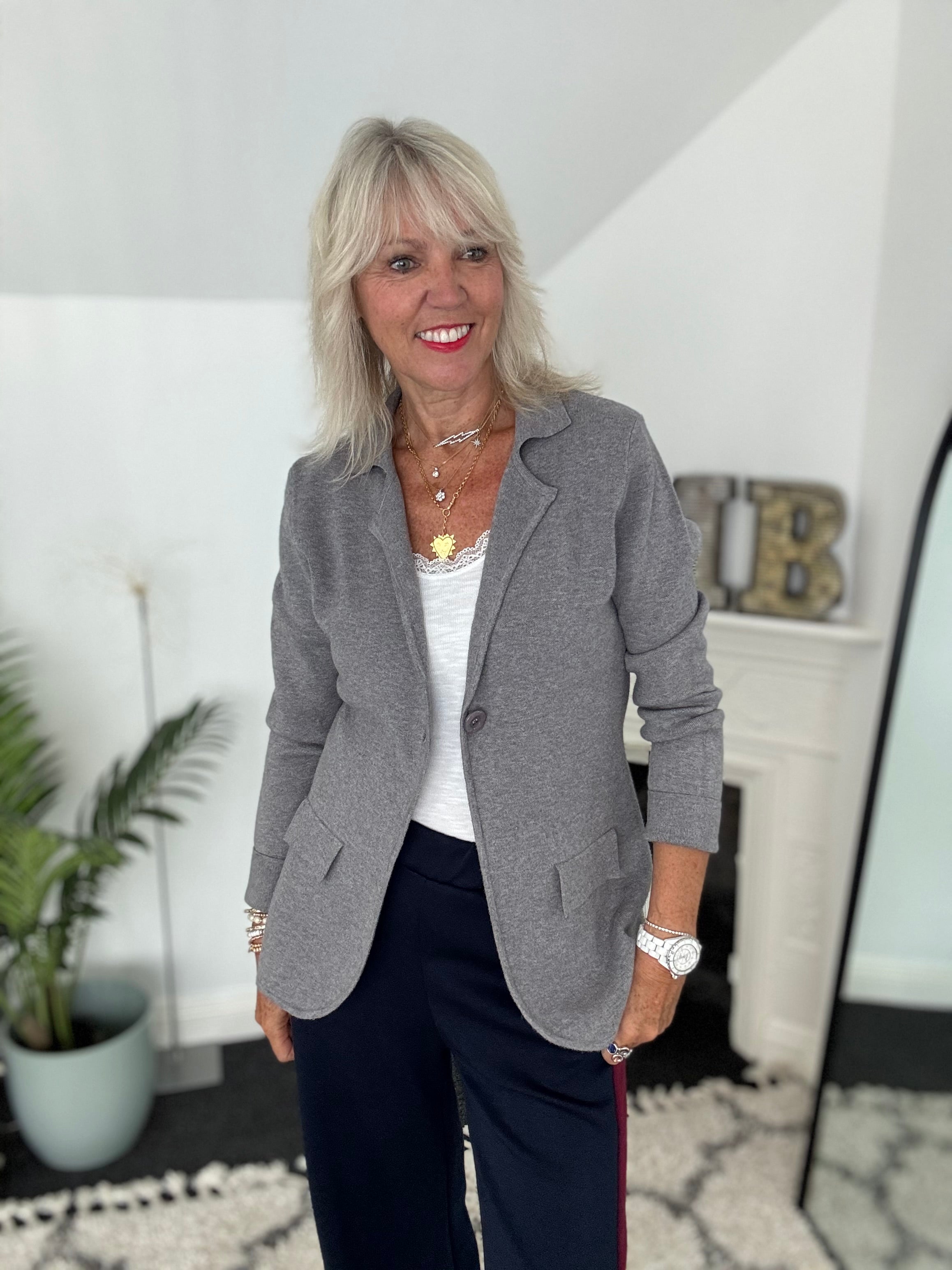 Knitted Blazer Jacket in Grey