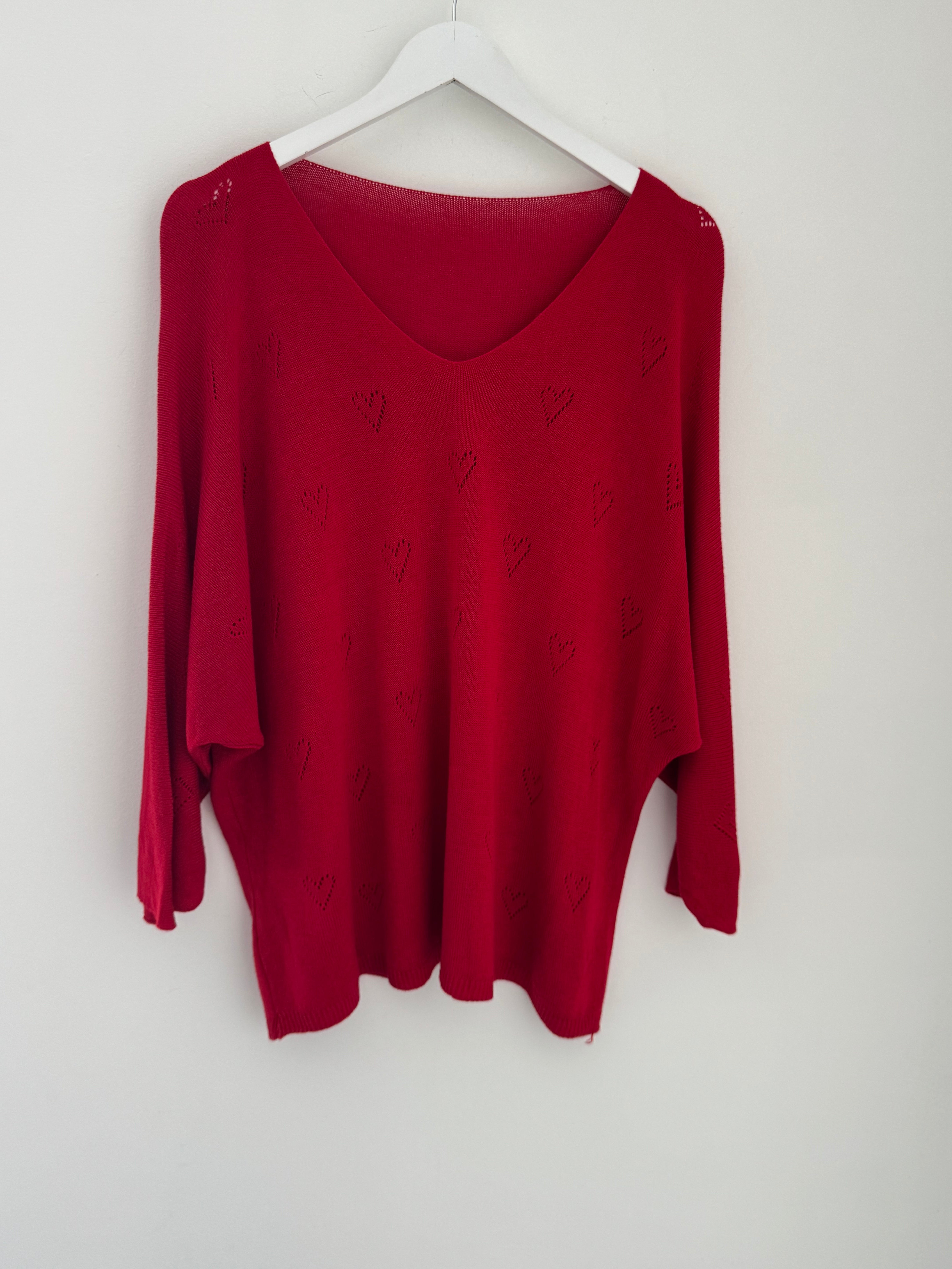 Lightweight Heart Jumper in Red