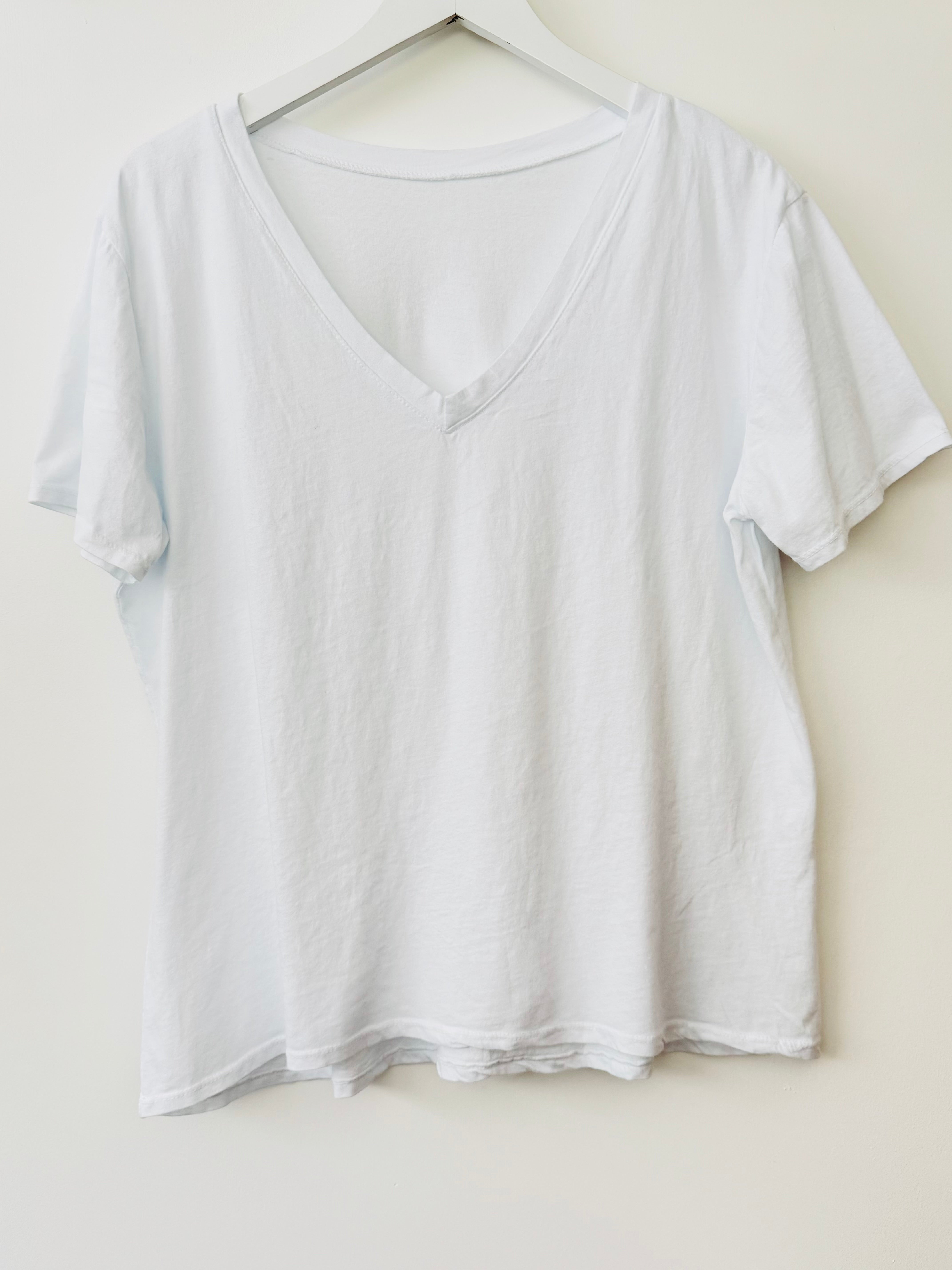Cotton V Neck Tee in White