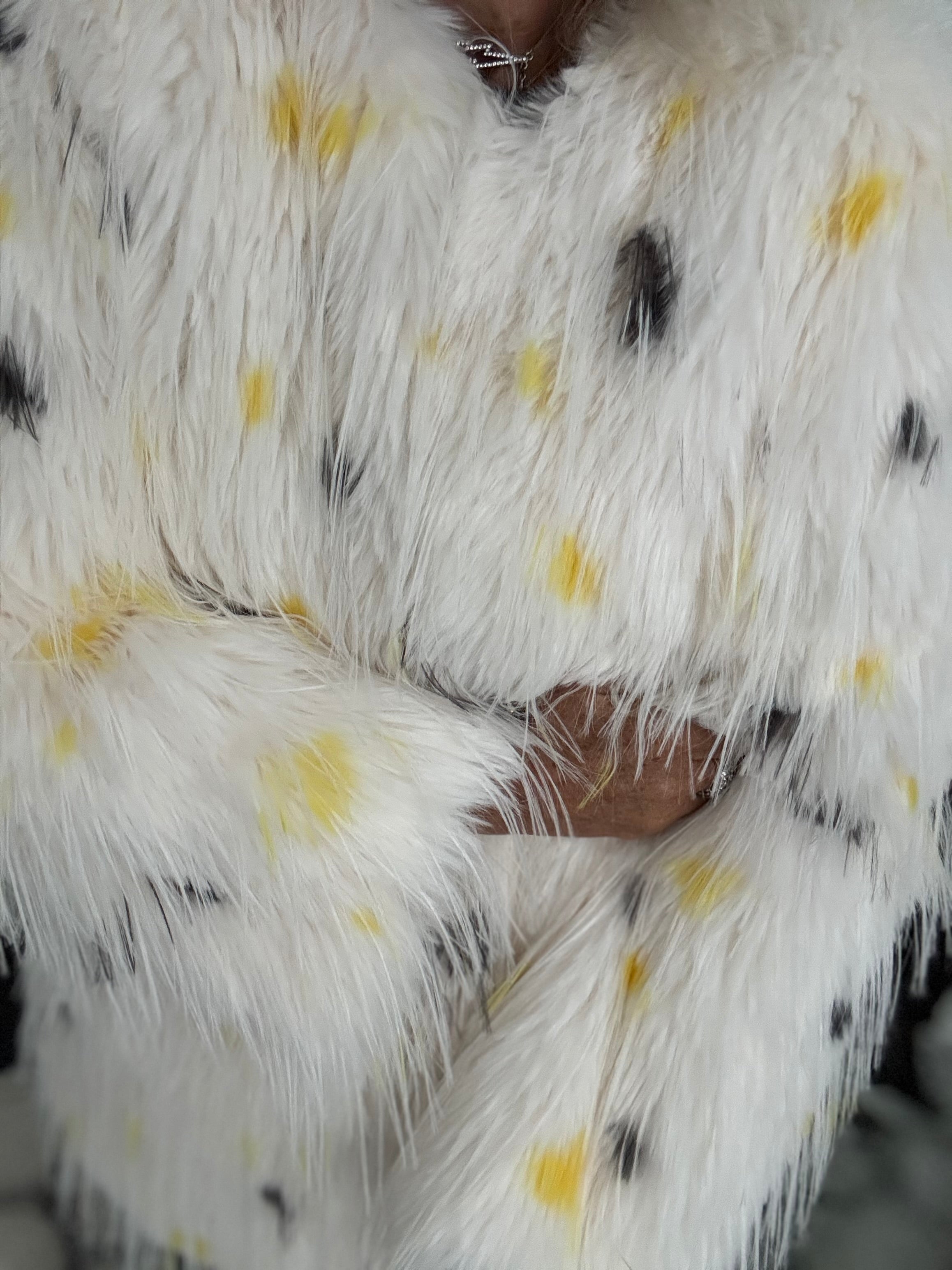 Faux Fur Spot Jacket in Yellow & Charcoal