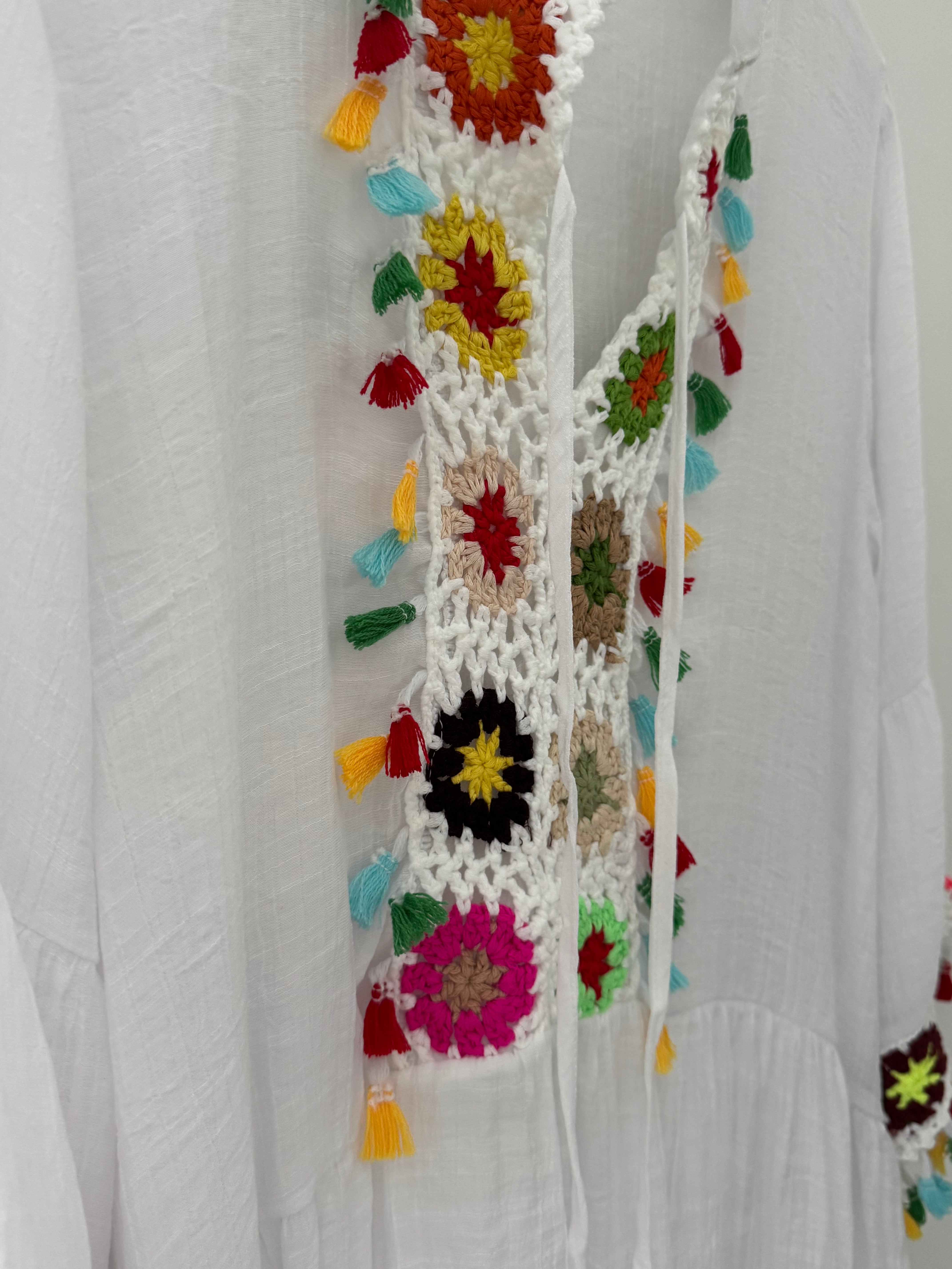 Cotton Mix Sundress with Crochet Detail in White