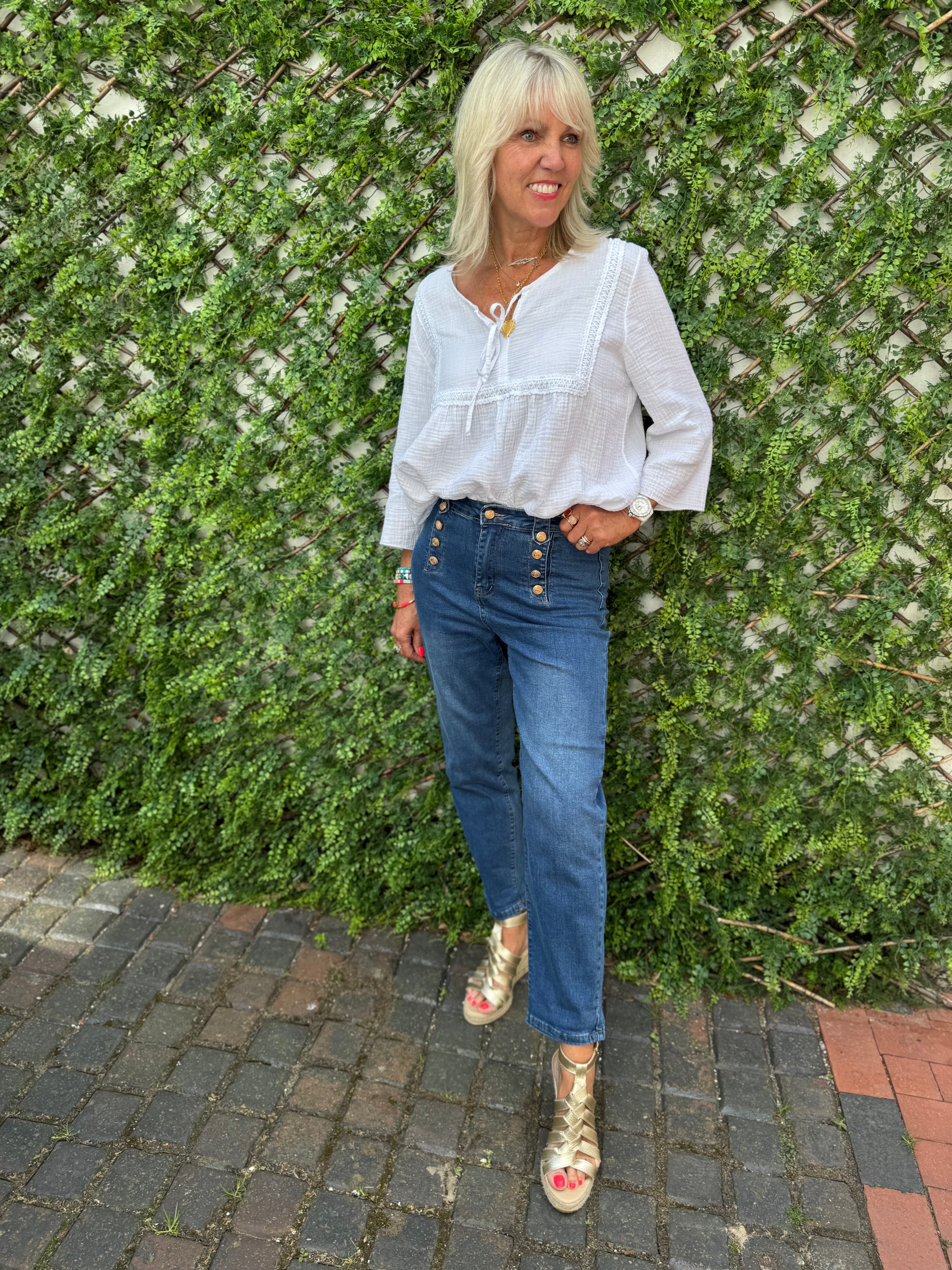 Slim Boyfriend Jeans with Gold Buttons