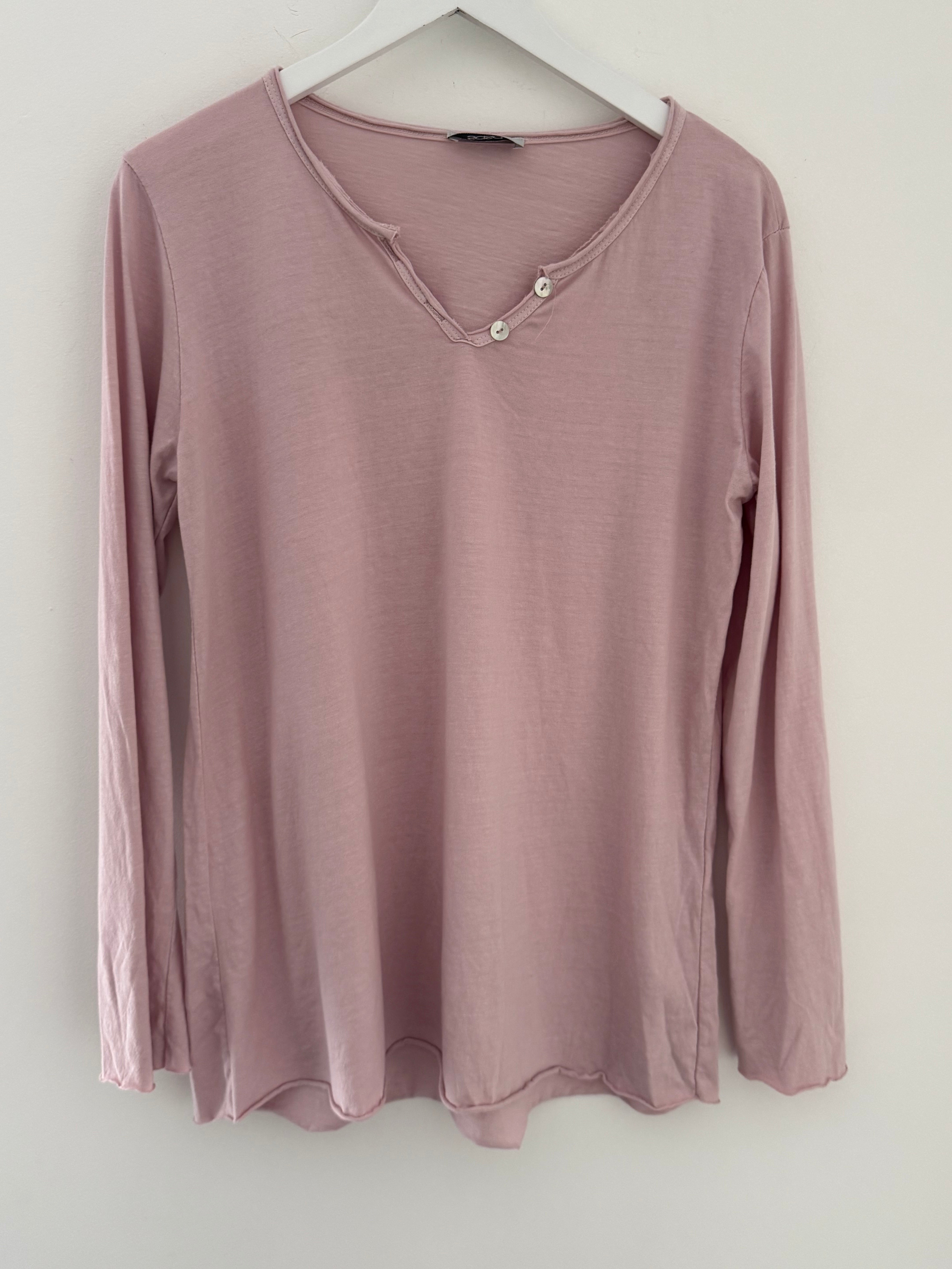 Long Sleeve Cotton Top in Soft Pink