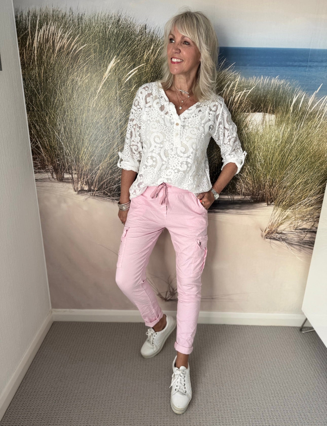 Super Stretch Cargo Joggers in Pink