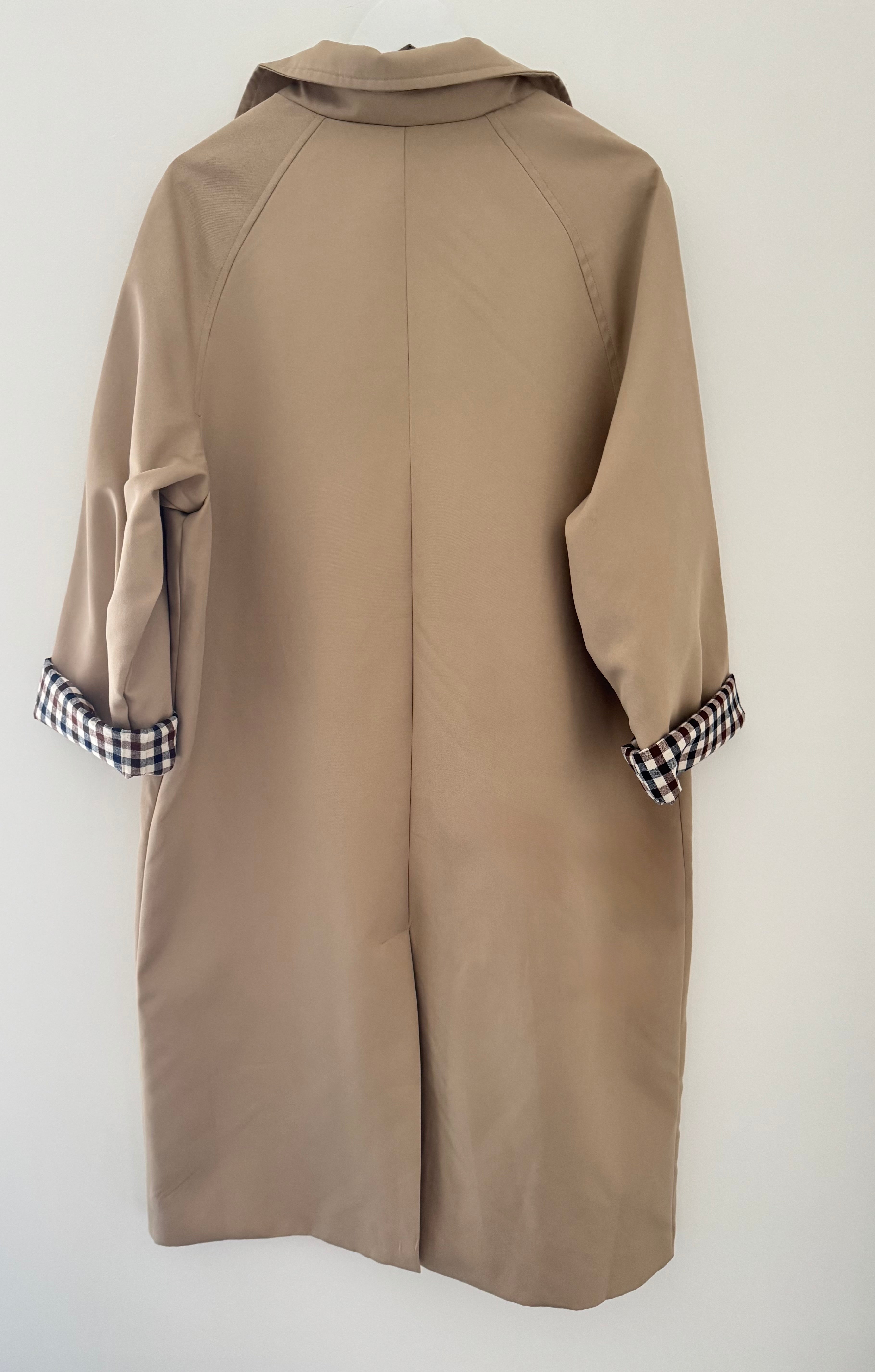 Long Line Trench with Gingham Cuffs