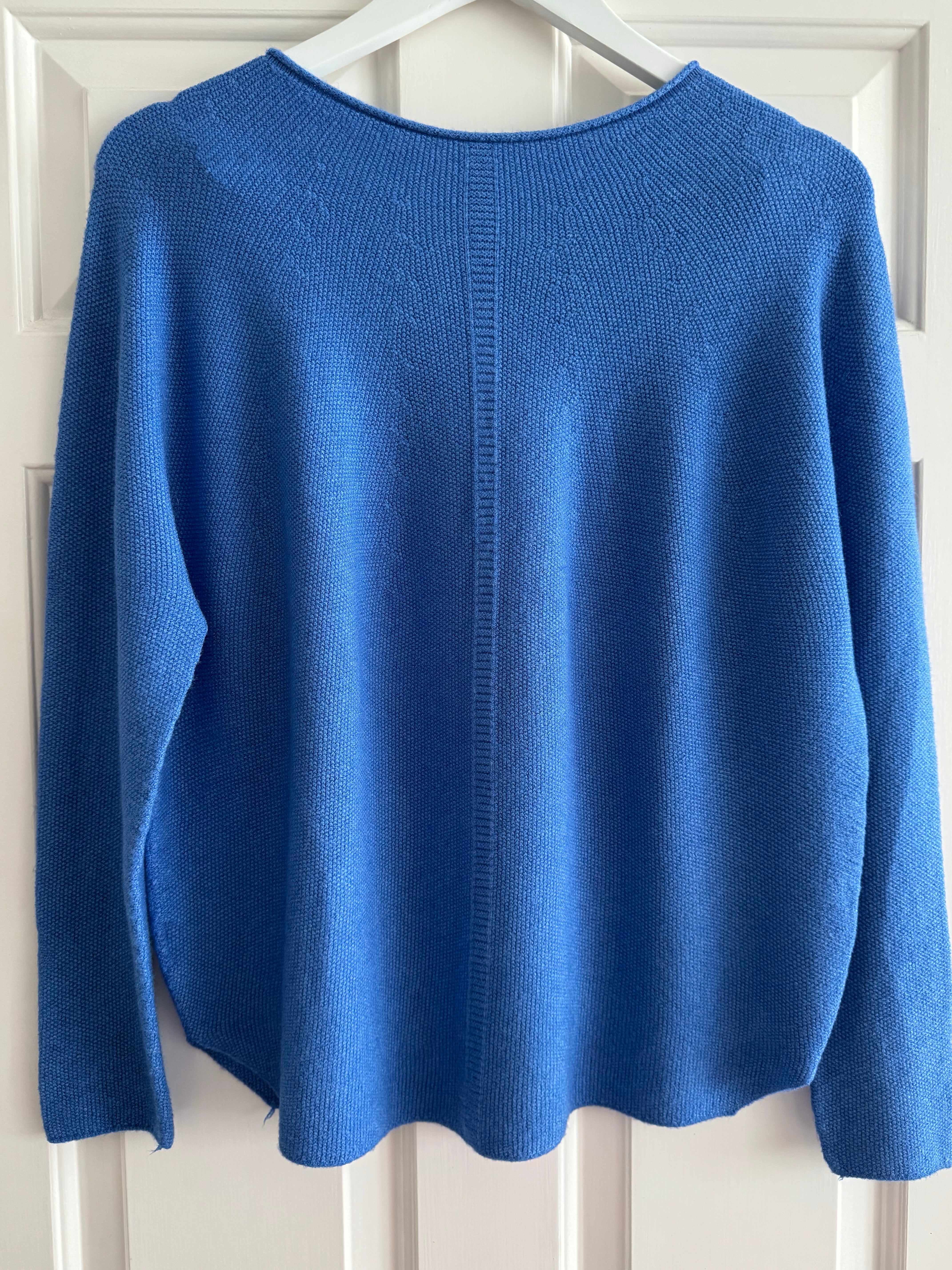 Moss Stitch Jumper with Ladder Back in Sky Blue