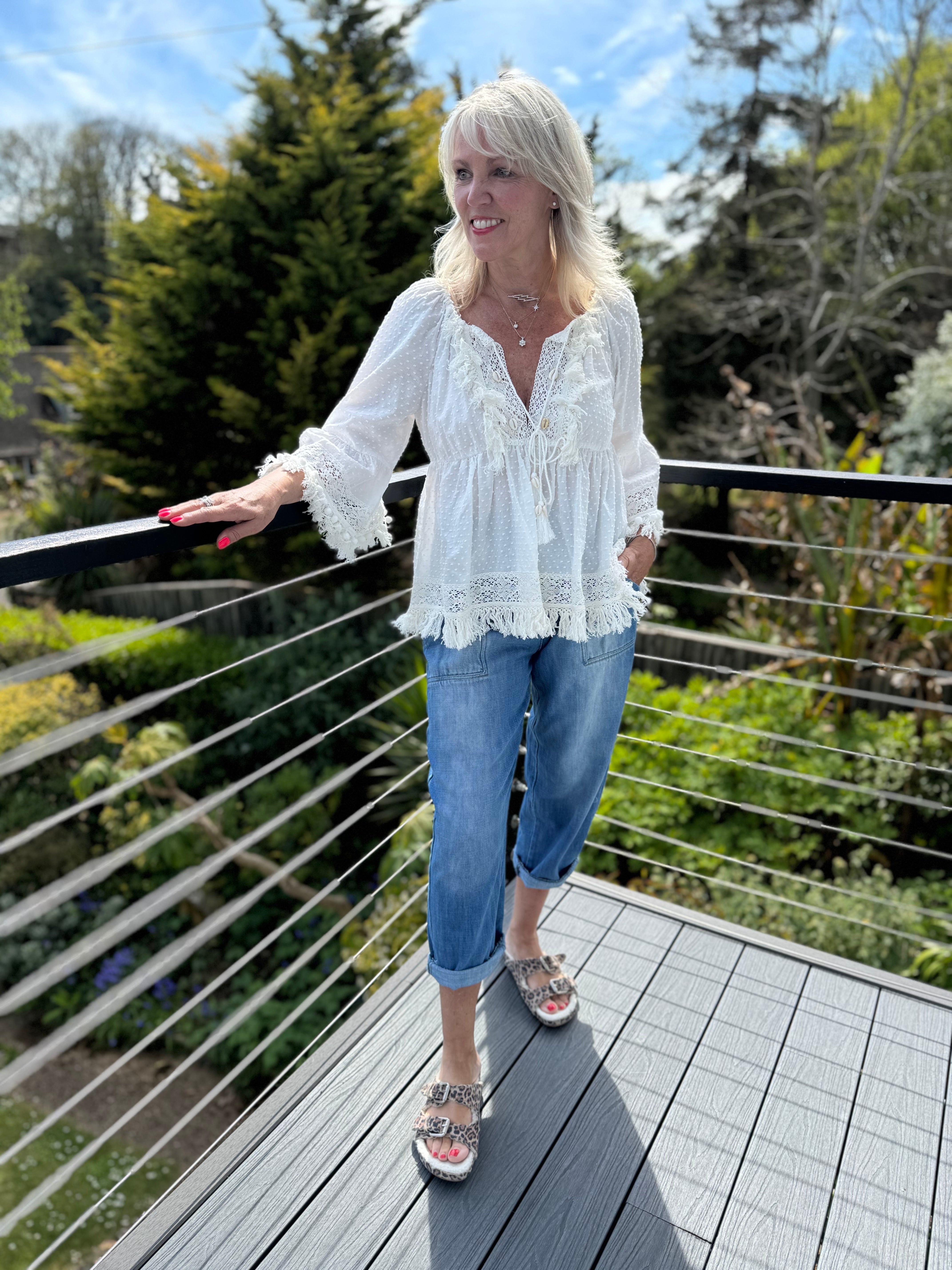 Cotton Boho Blouse in Ivory