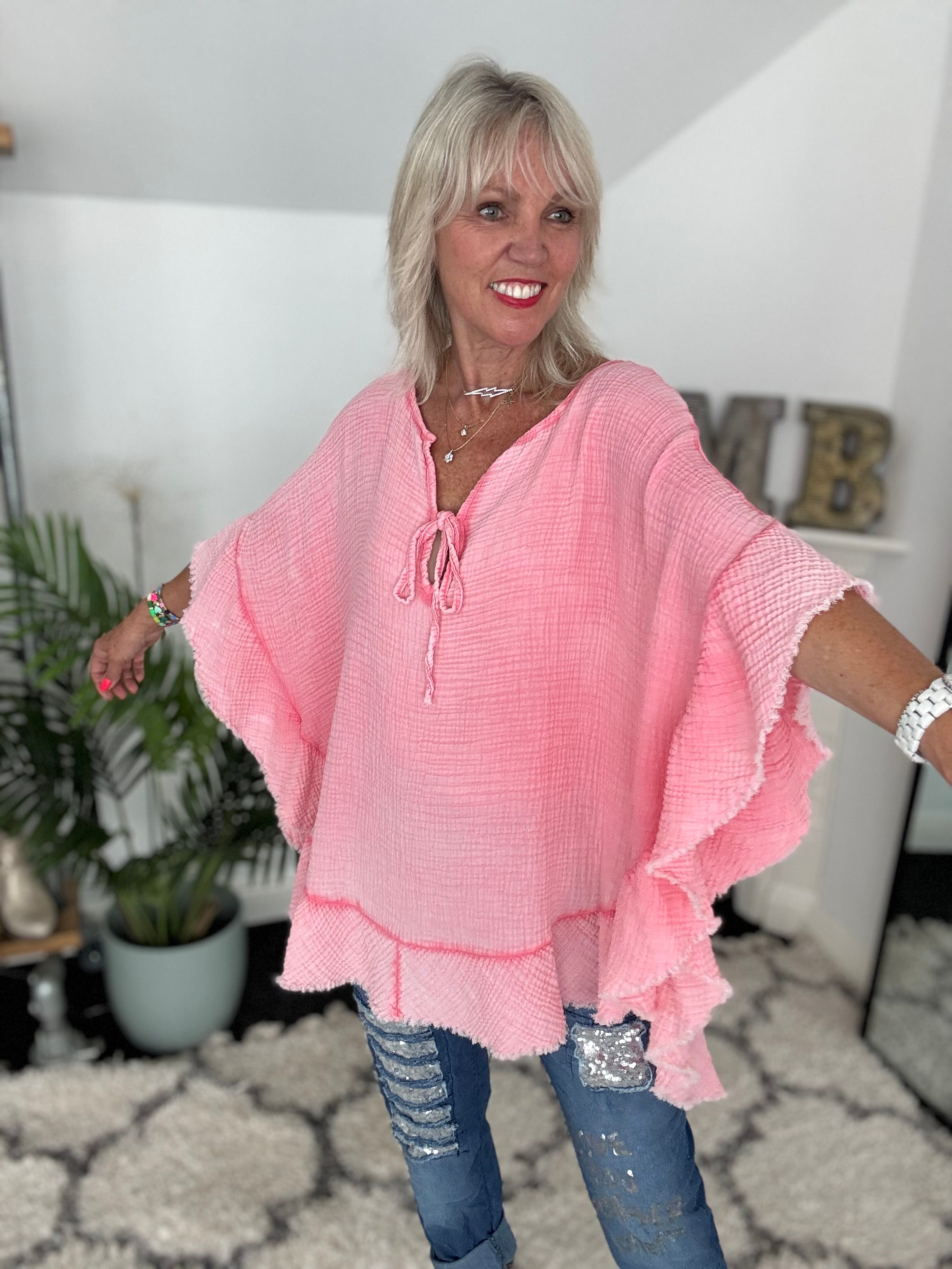 Oversized Cheesecloth Top in Coral Pink