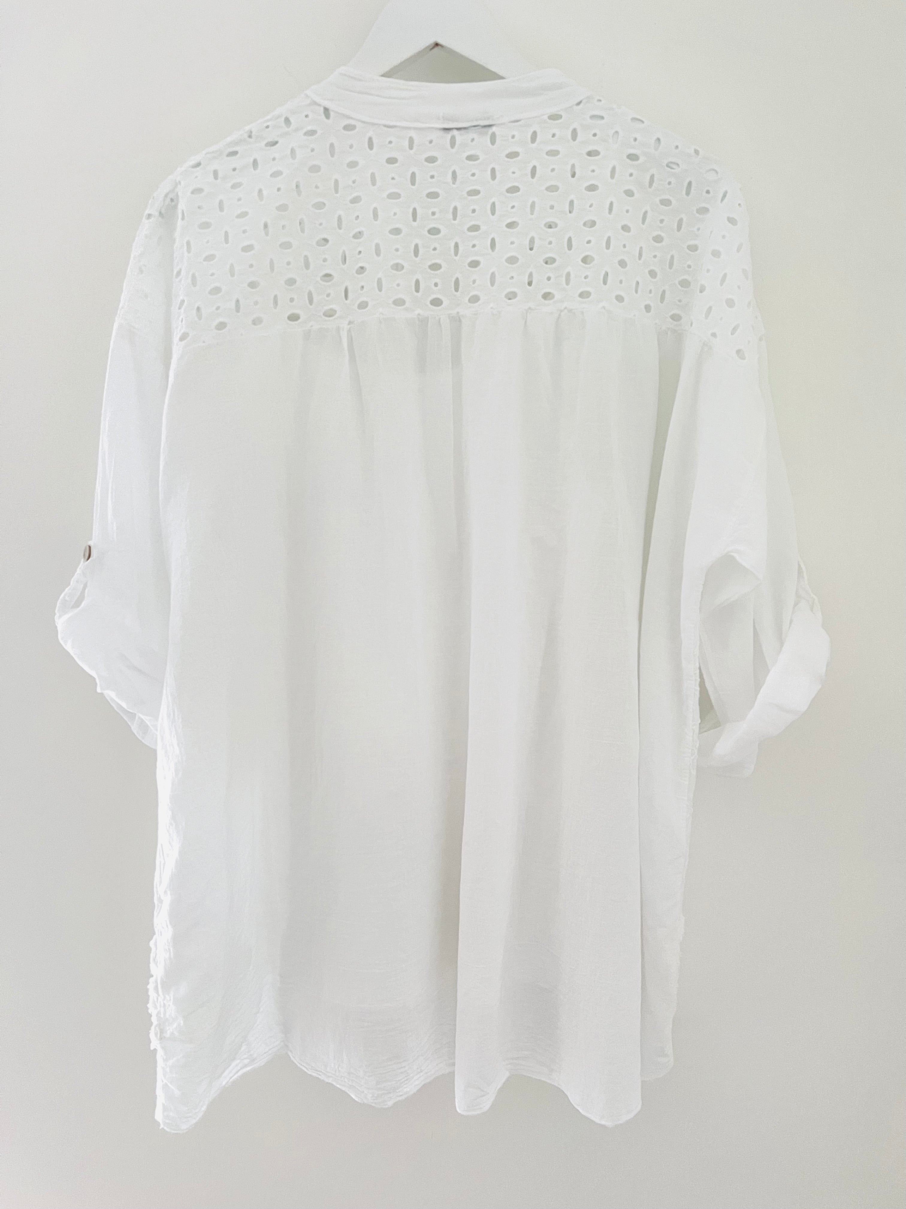 Flower Cotton Shirt & Cami in White