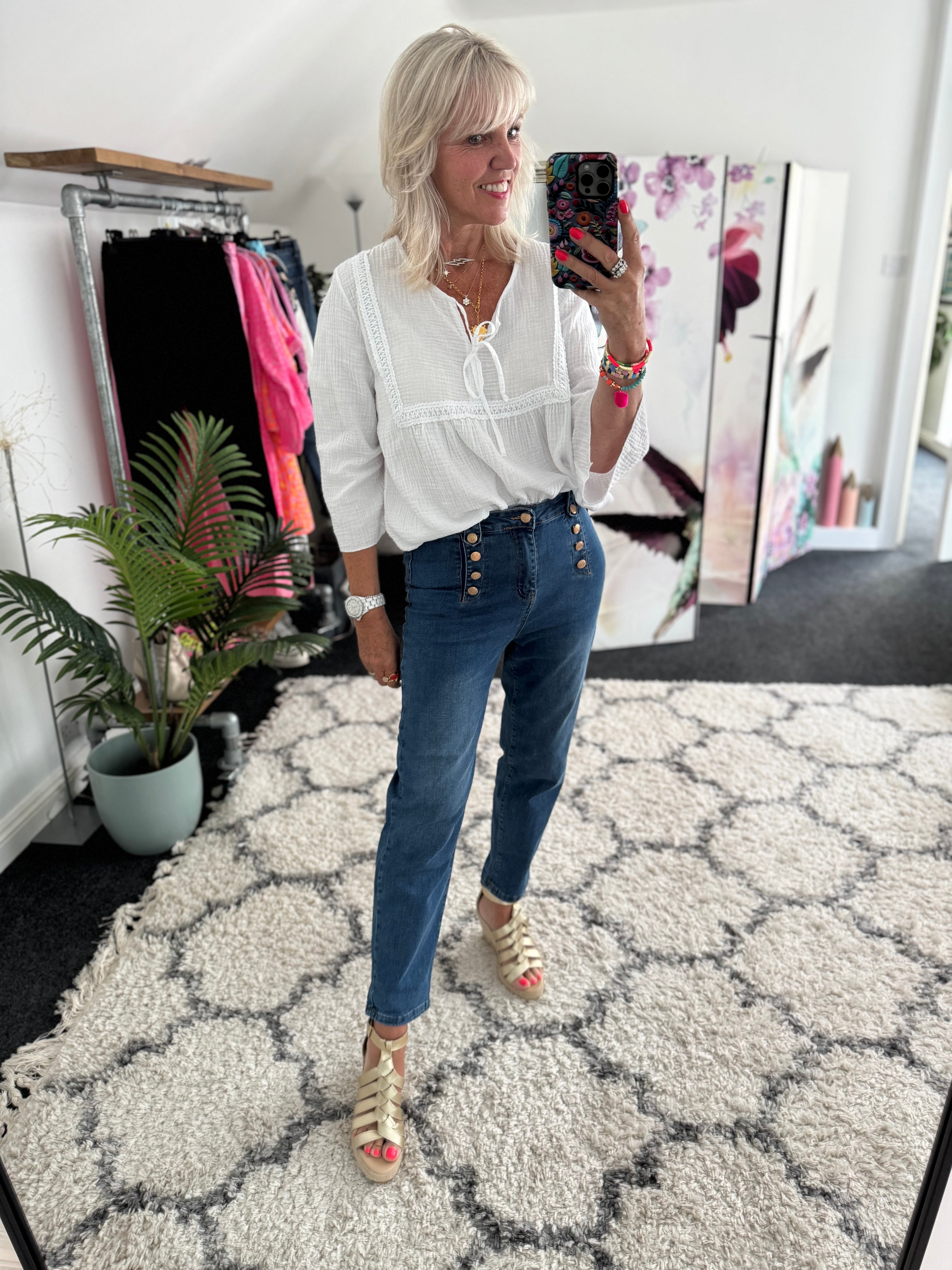 Slim Boyfriend Jeans with Gold Buttons