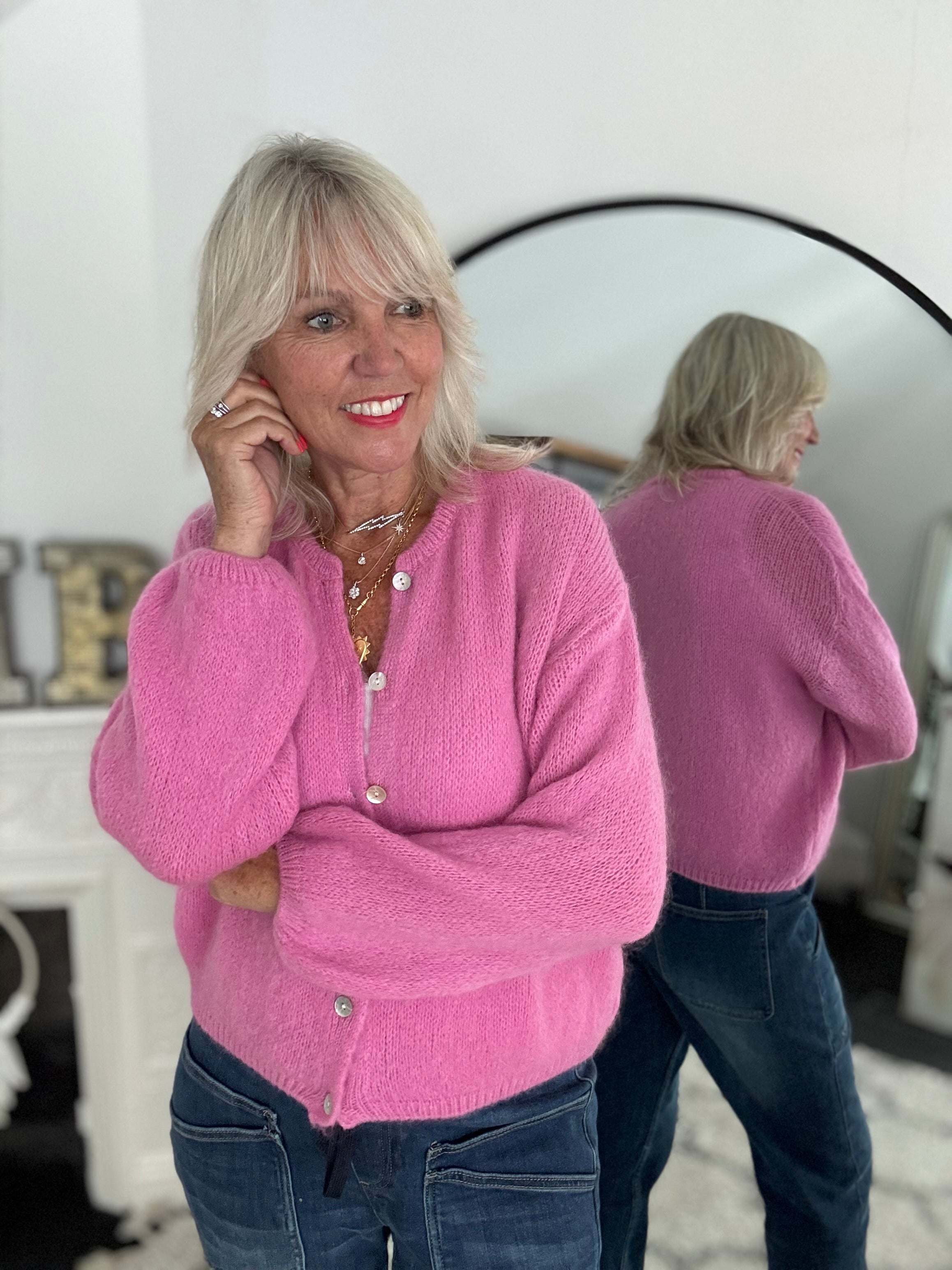 Mohair Buttoned Cardi in Candy Pink