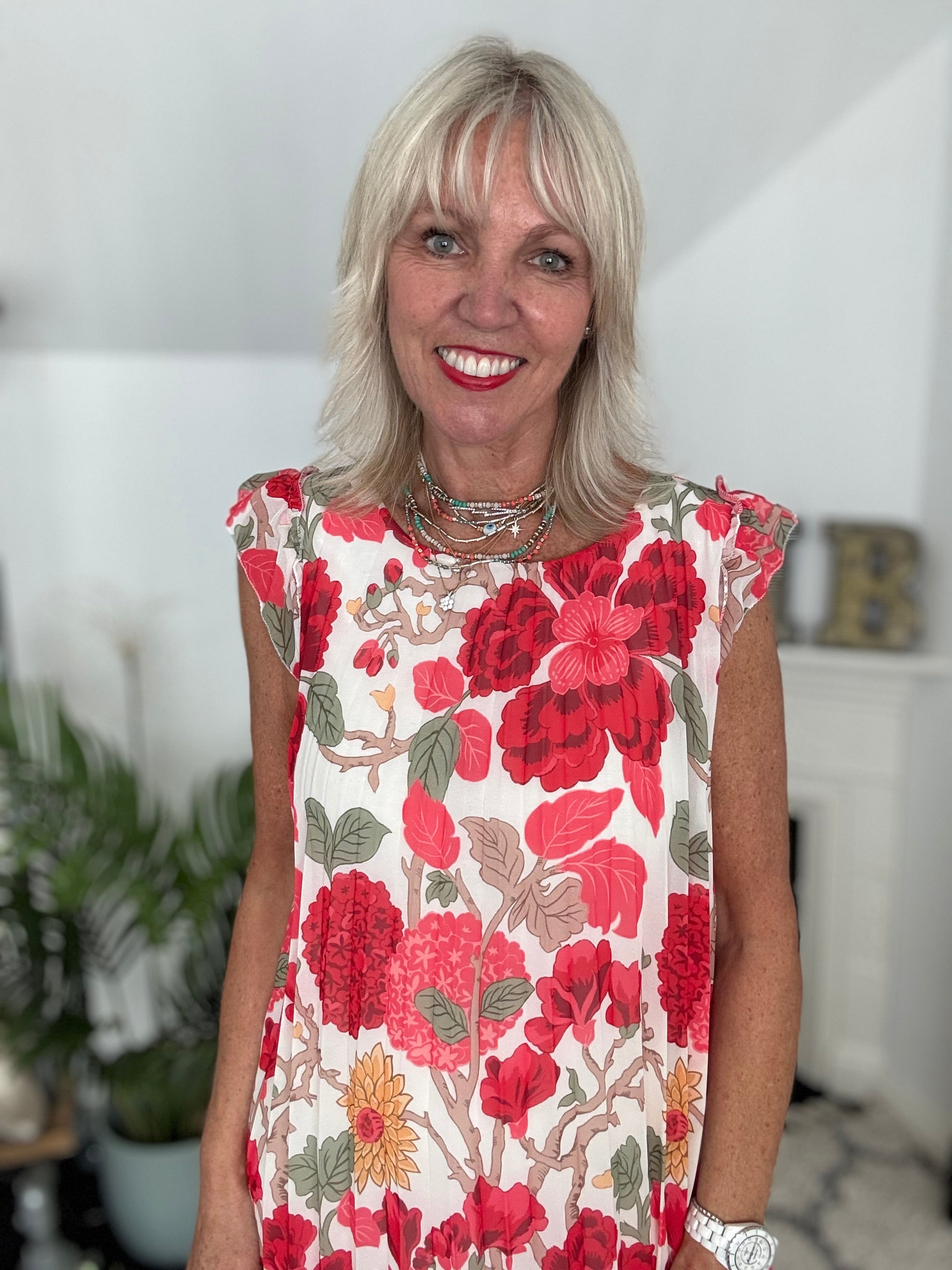 Easy Dress in Poppy & Sage