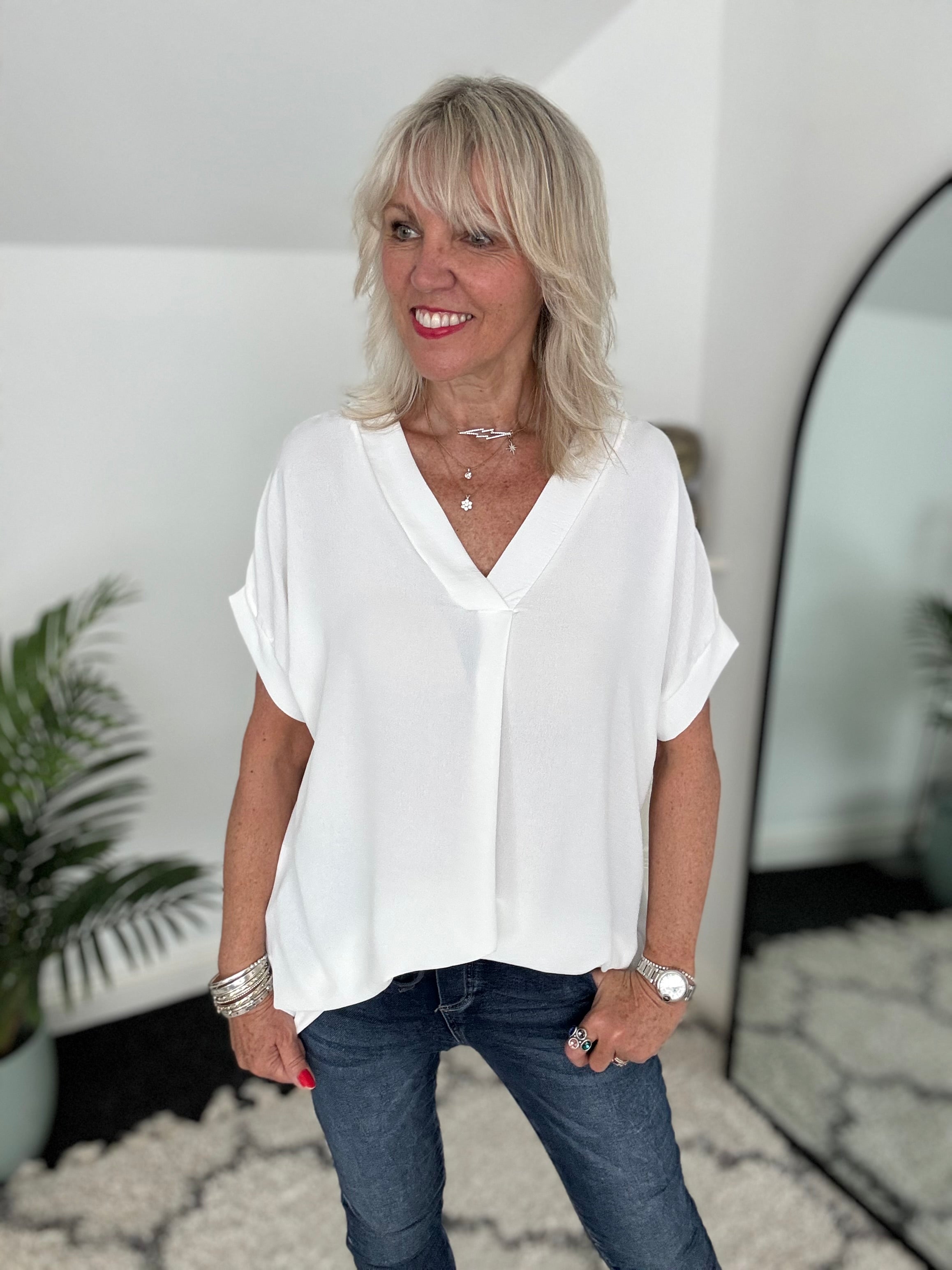 Simple Crepe Top in Ivory